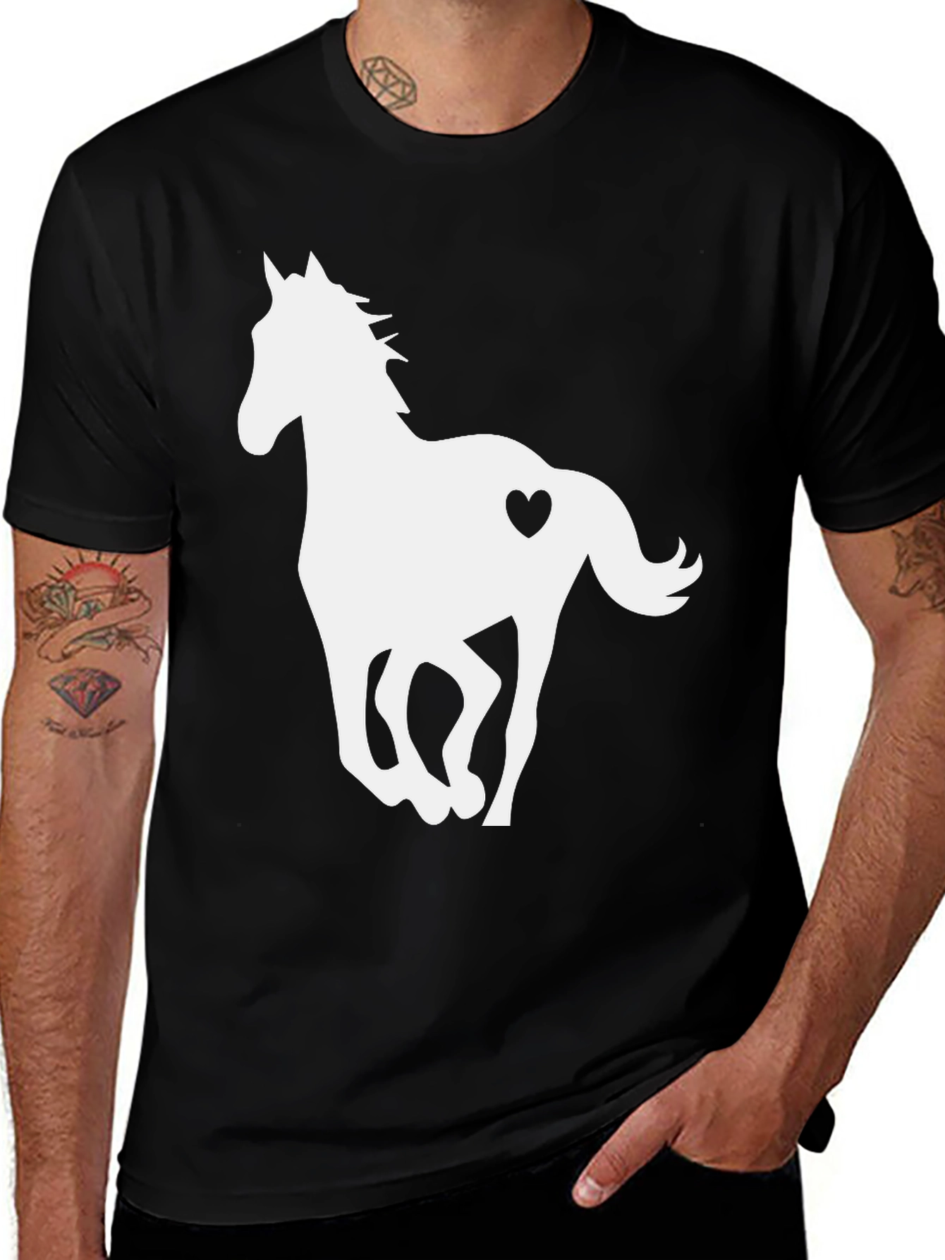 Black T-Shirt with Horse Heart Graphic