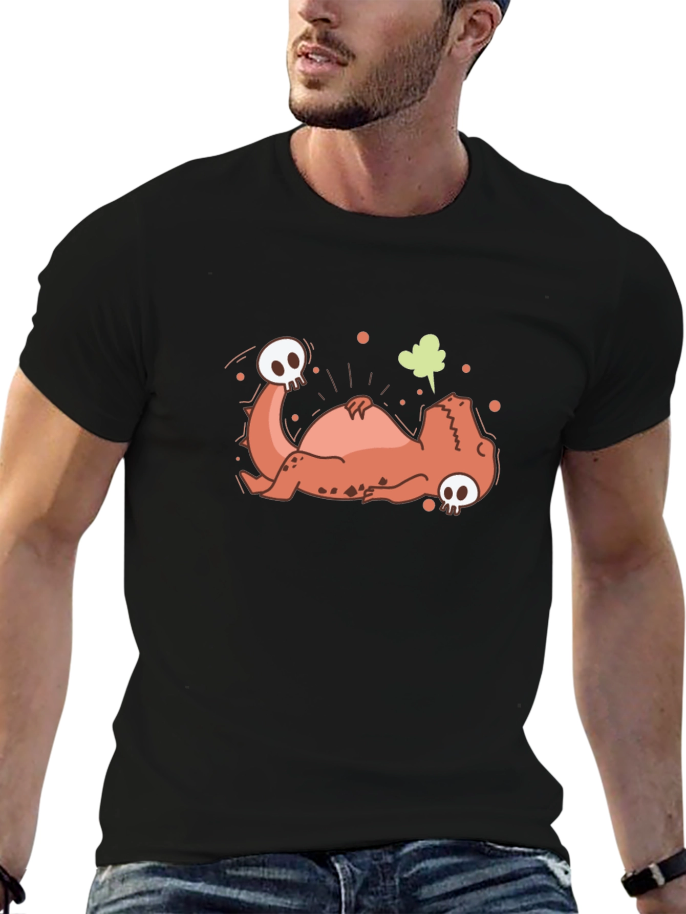 Funny Dead Dinosaur Cartoon Graphic Black T-Shirt