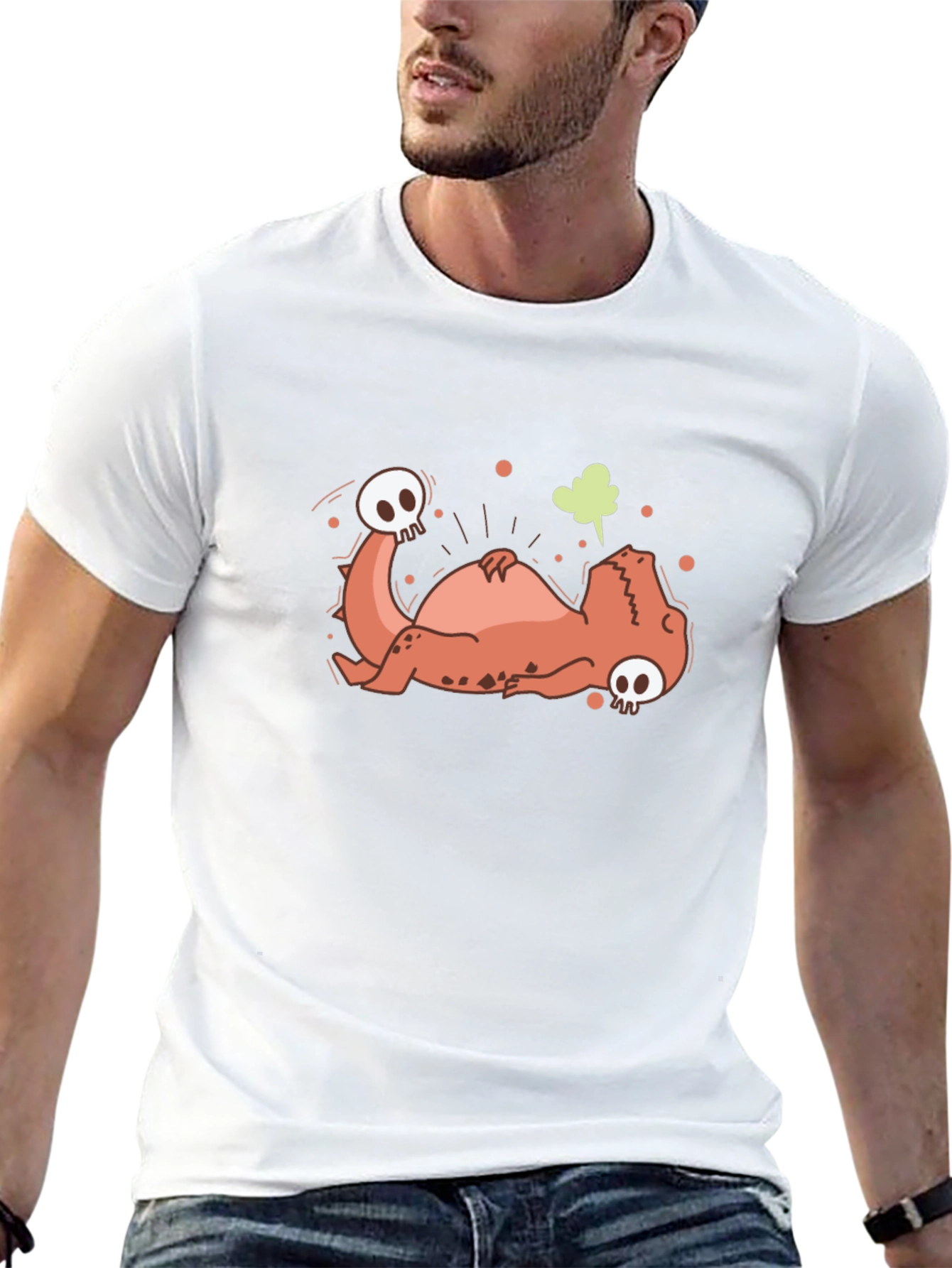 Funny Dead Dinosaur Cartoon Graphic Black T-Shirt