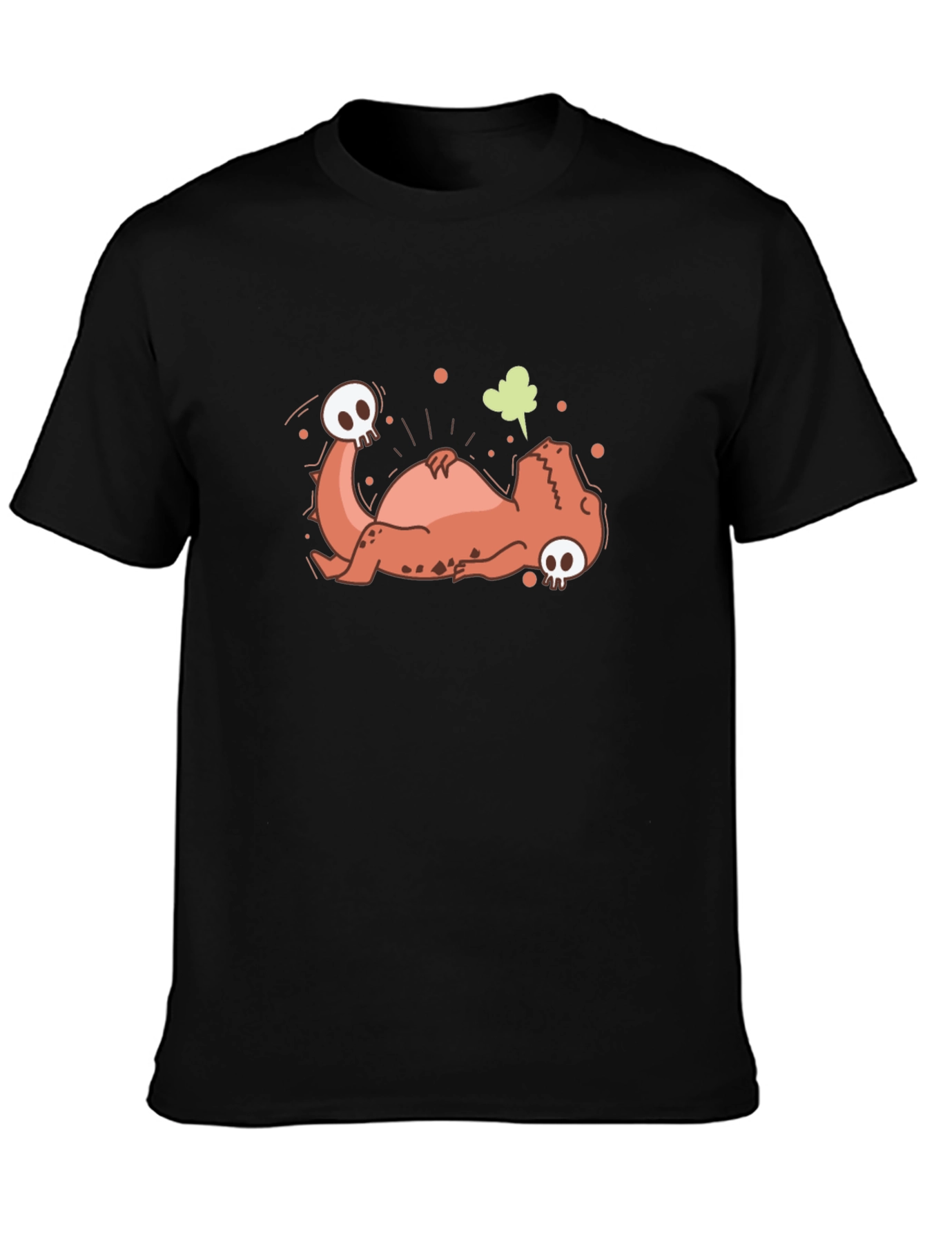 Funny Dead Dinosaur Cartoon Graphic Black T-Shirt