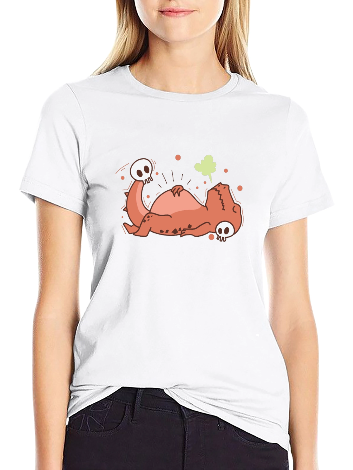 Funny Dead Dinosaur Cartoon Graphic Black T-Shirt