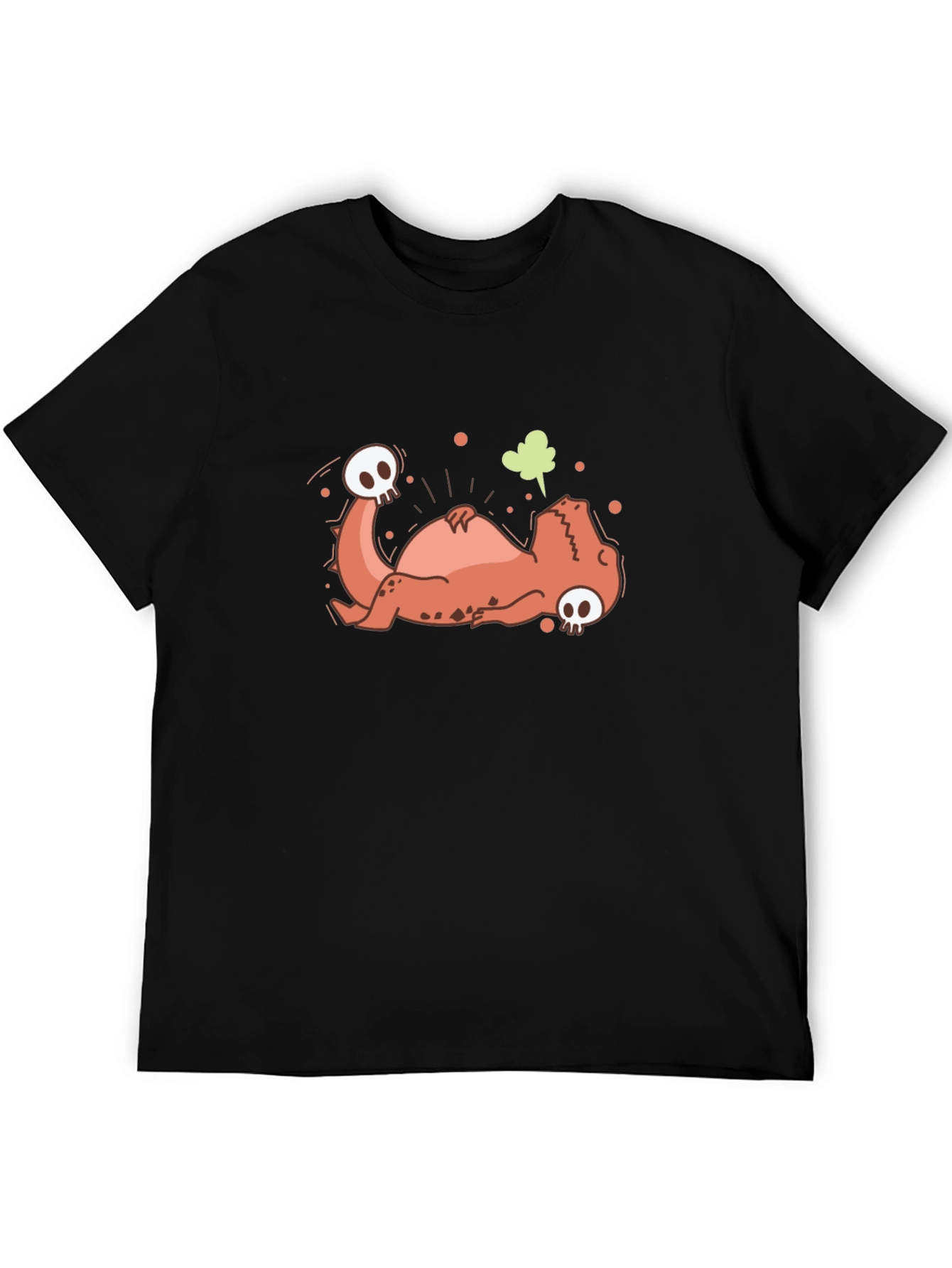 Funny Dead Dinosaur Cartoon Graphic Black T-Shirt