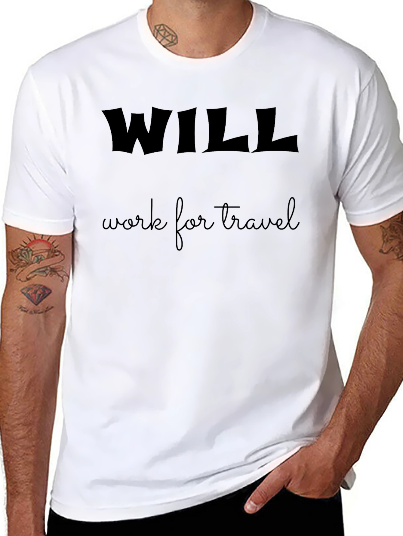 Will Work for Travel Black T-Shirt