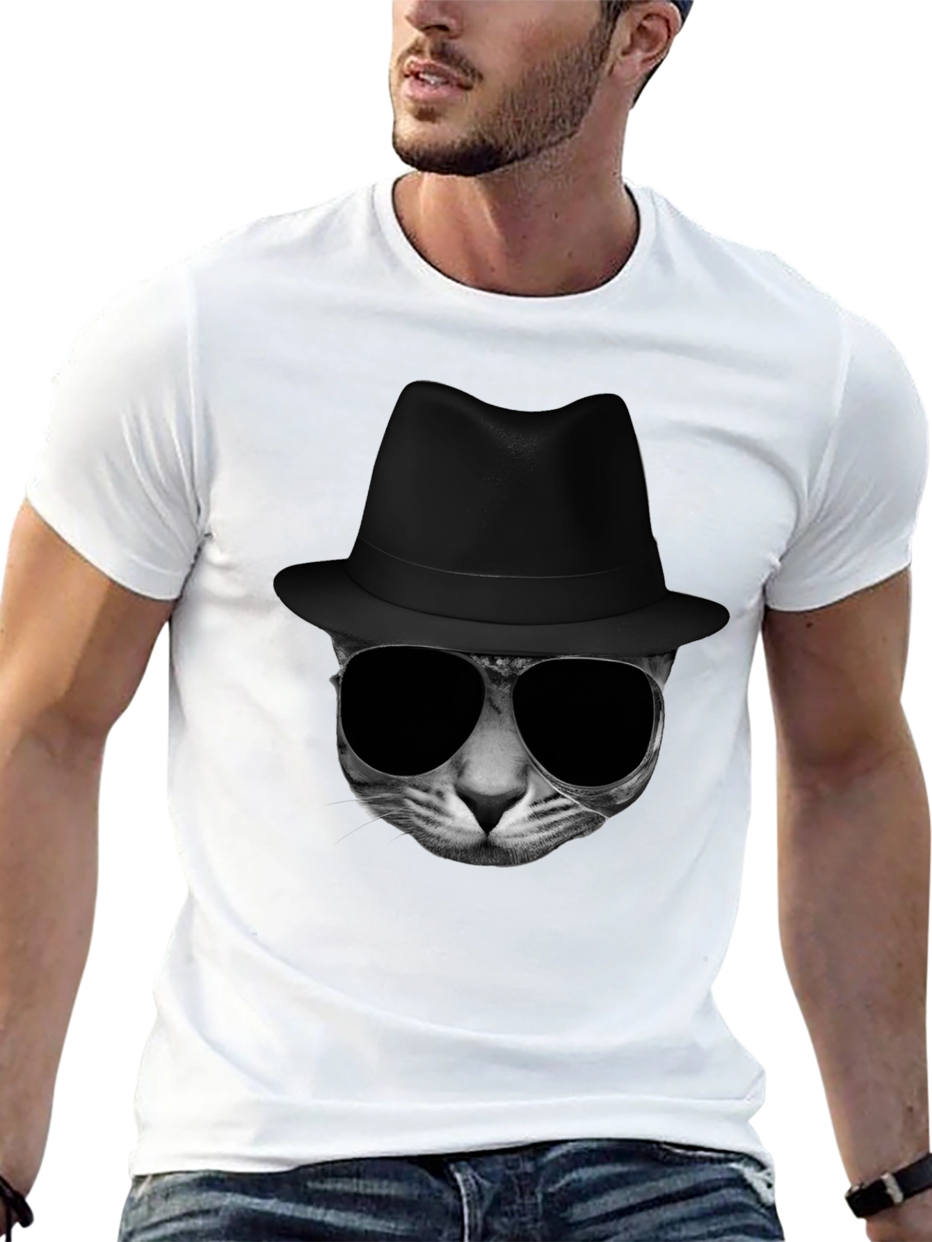 Cool Cat in Hat Graphic Tee