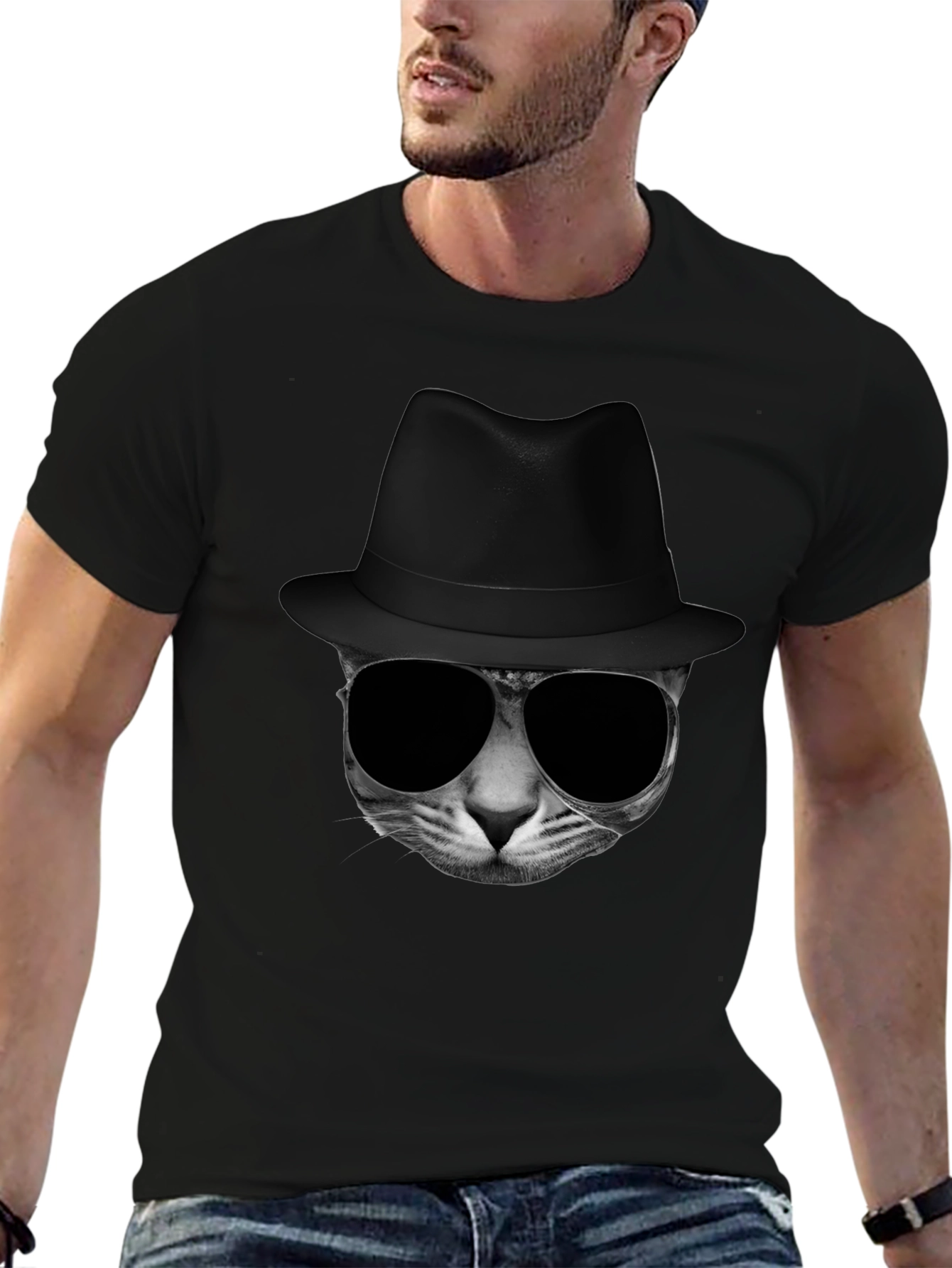 Cool Cat in Hat Graphic Tee