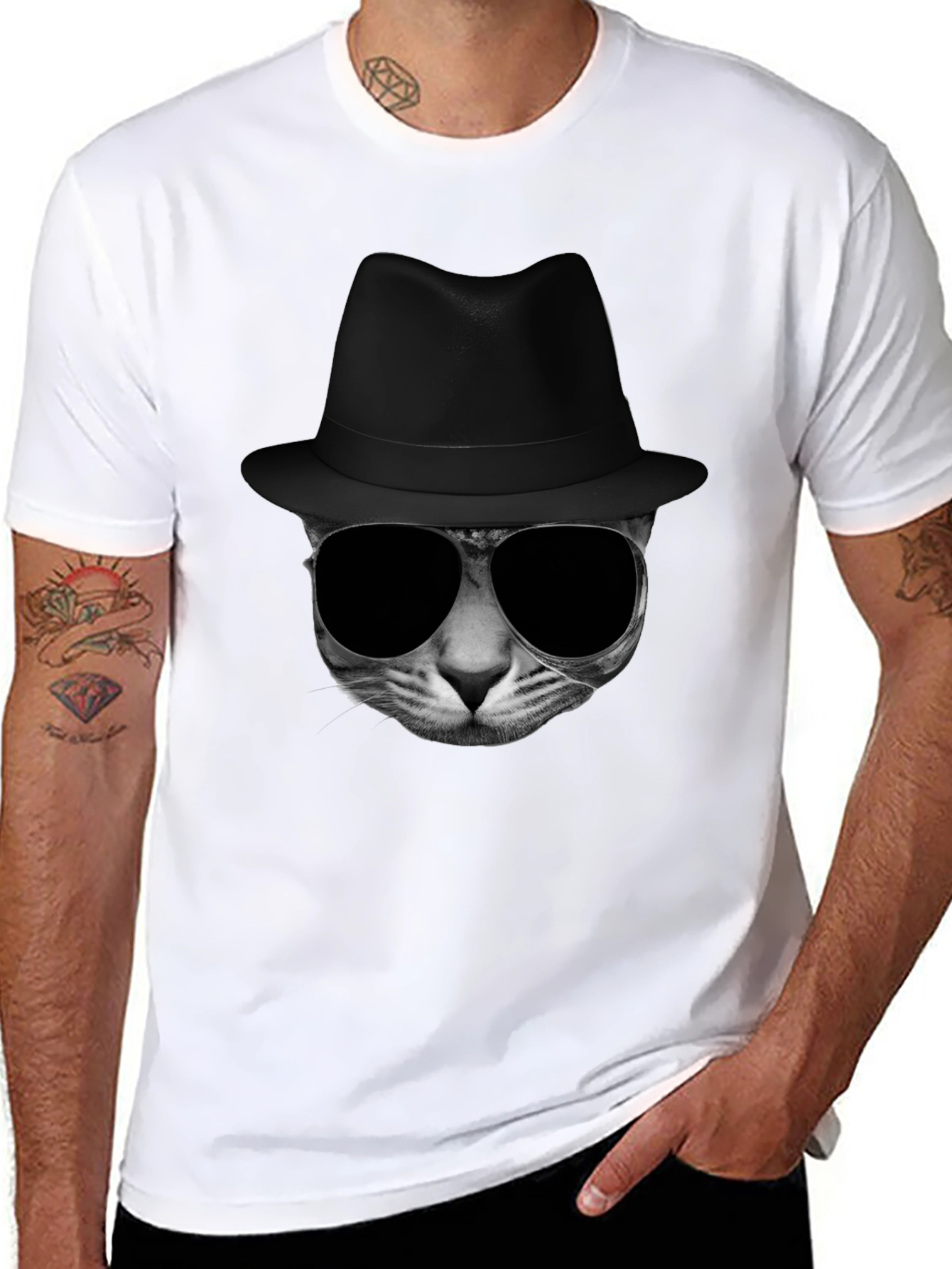 Cool Cat in Hat Graphic Tee