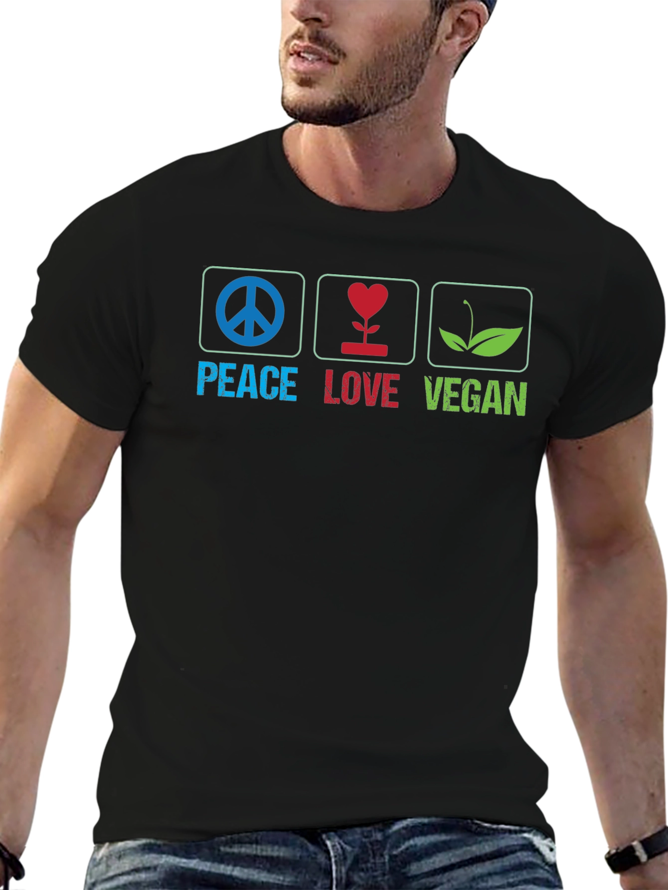 Peace Love Vegan Graphic Tee - Black Unisex T-Shirt