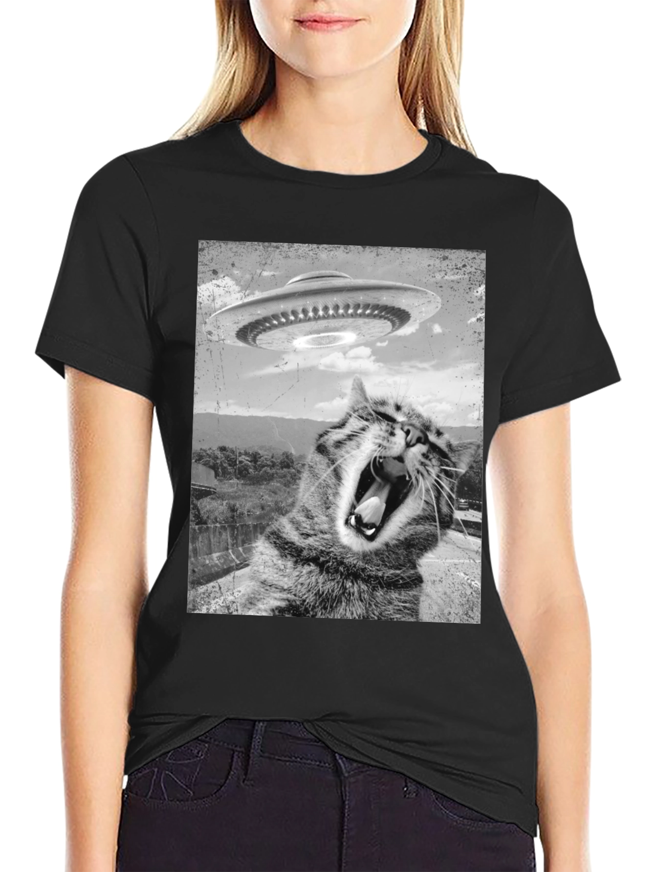 Alien Cat UFO Graphic Tee