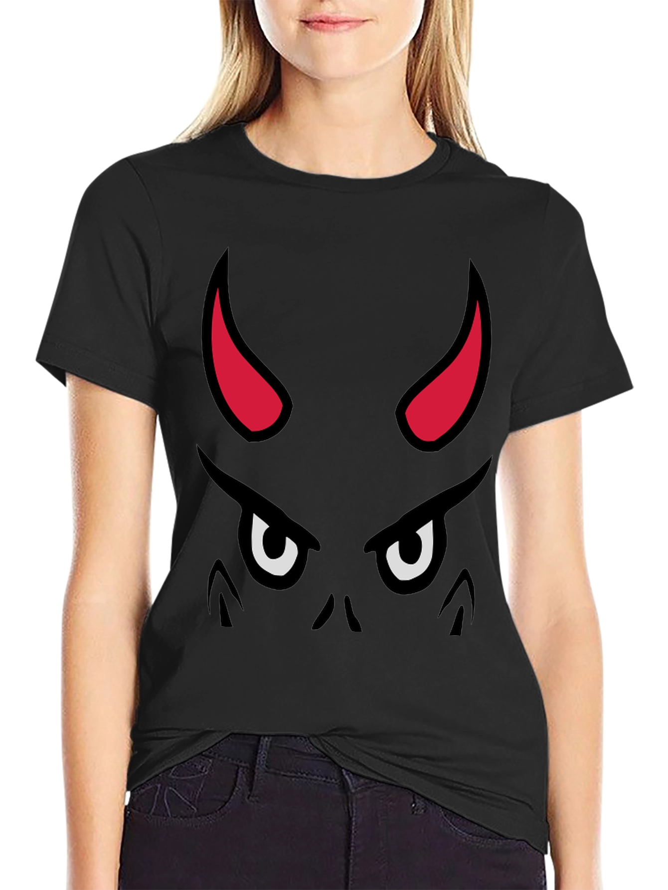 Devil Face Graphic Tee - Black Cotton T-Shirt