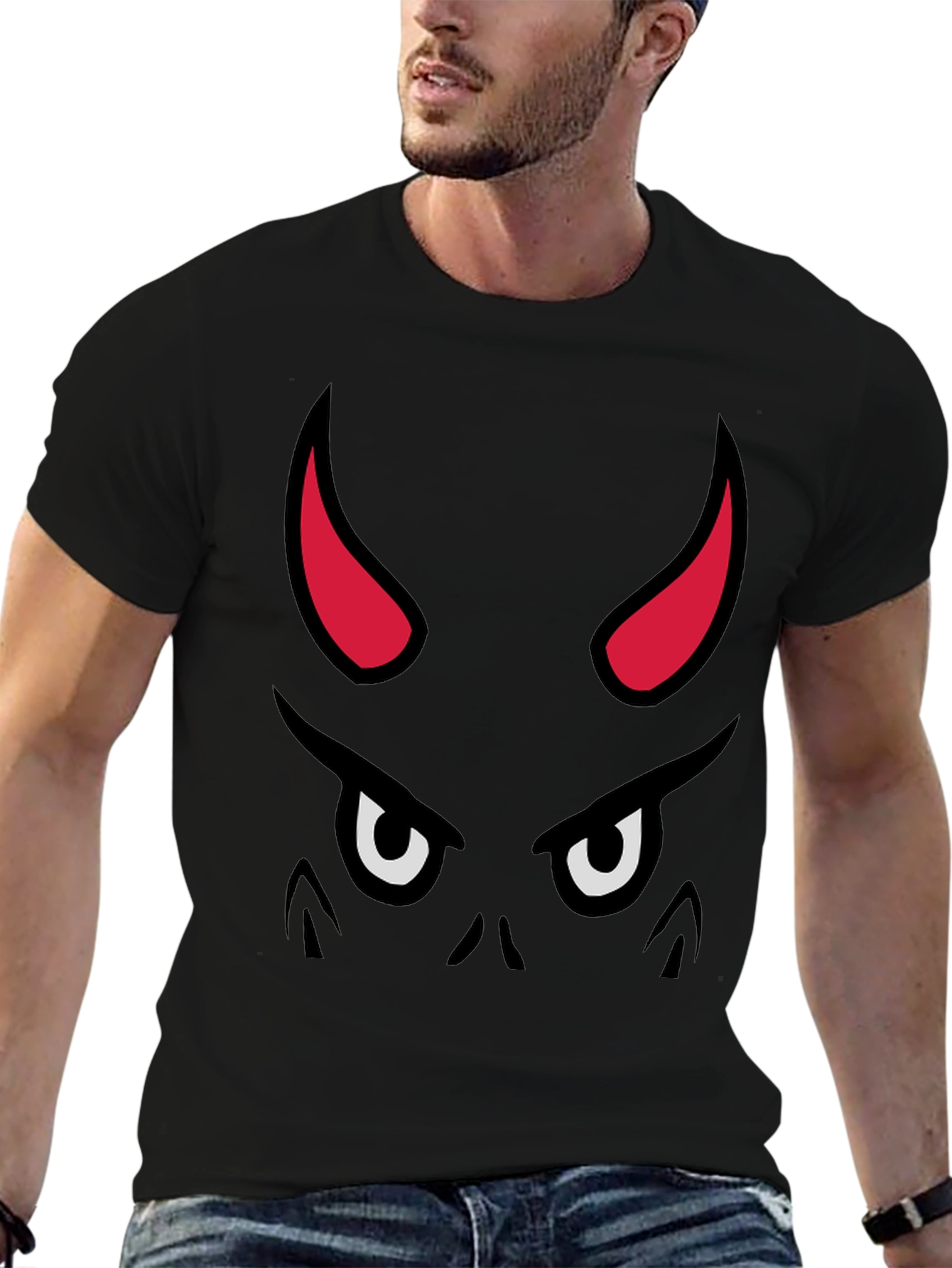 Devil Face Graphic Tee - Black Cotton T-Shirt