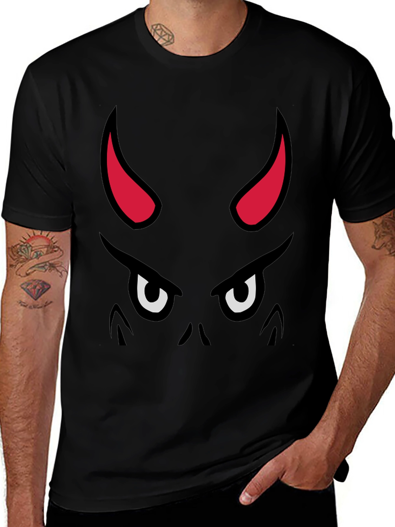Devil Face Graphic Tee - Black Cotton T-Shirt