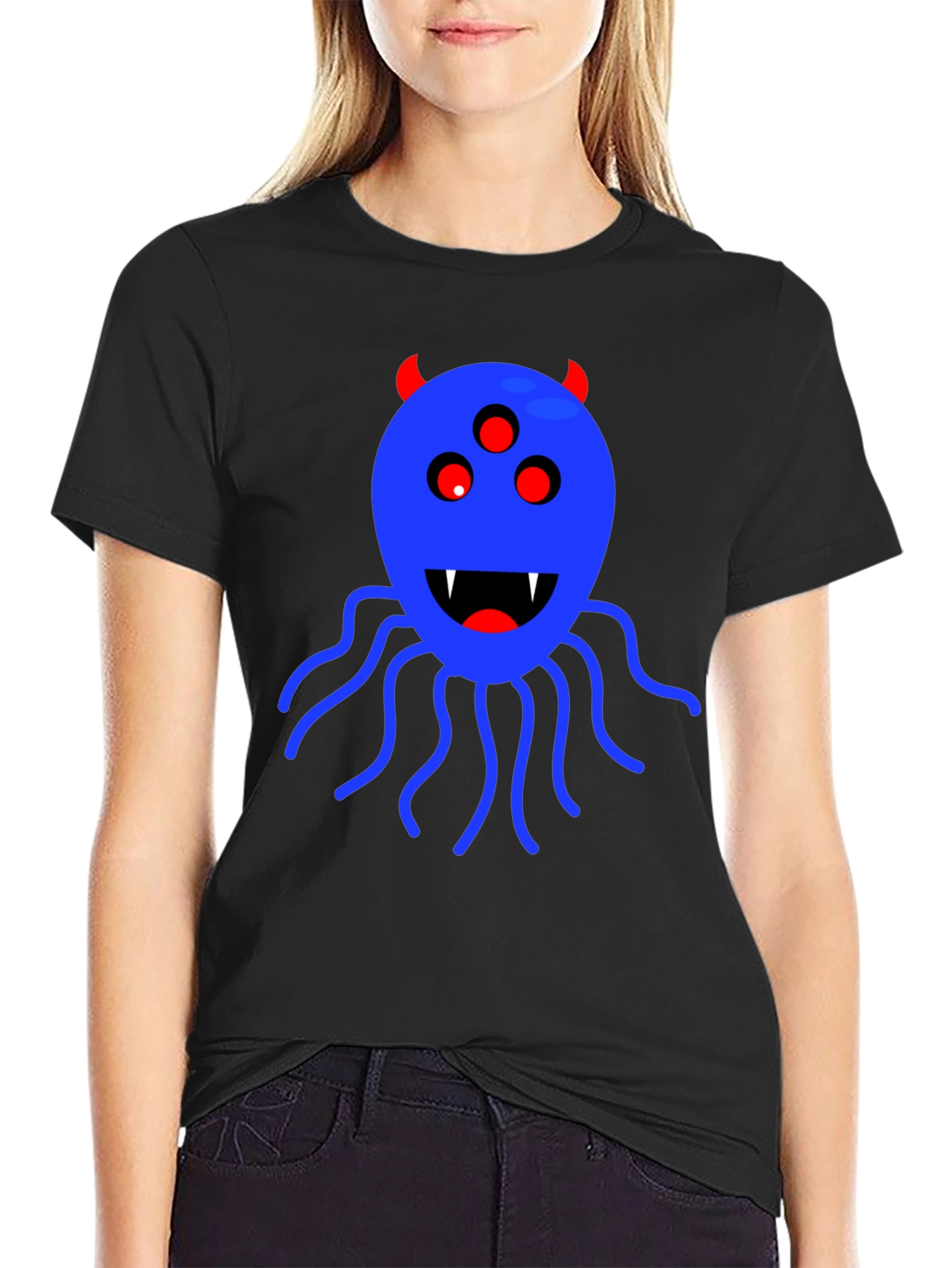 Monster Graphic Tee - Black Cotton T-Shirt