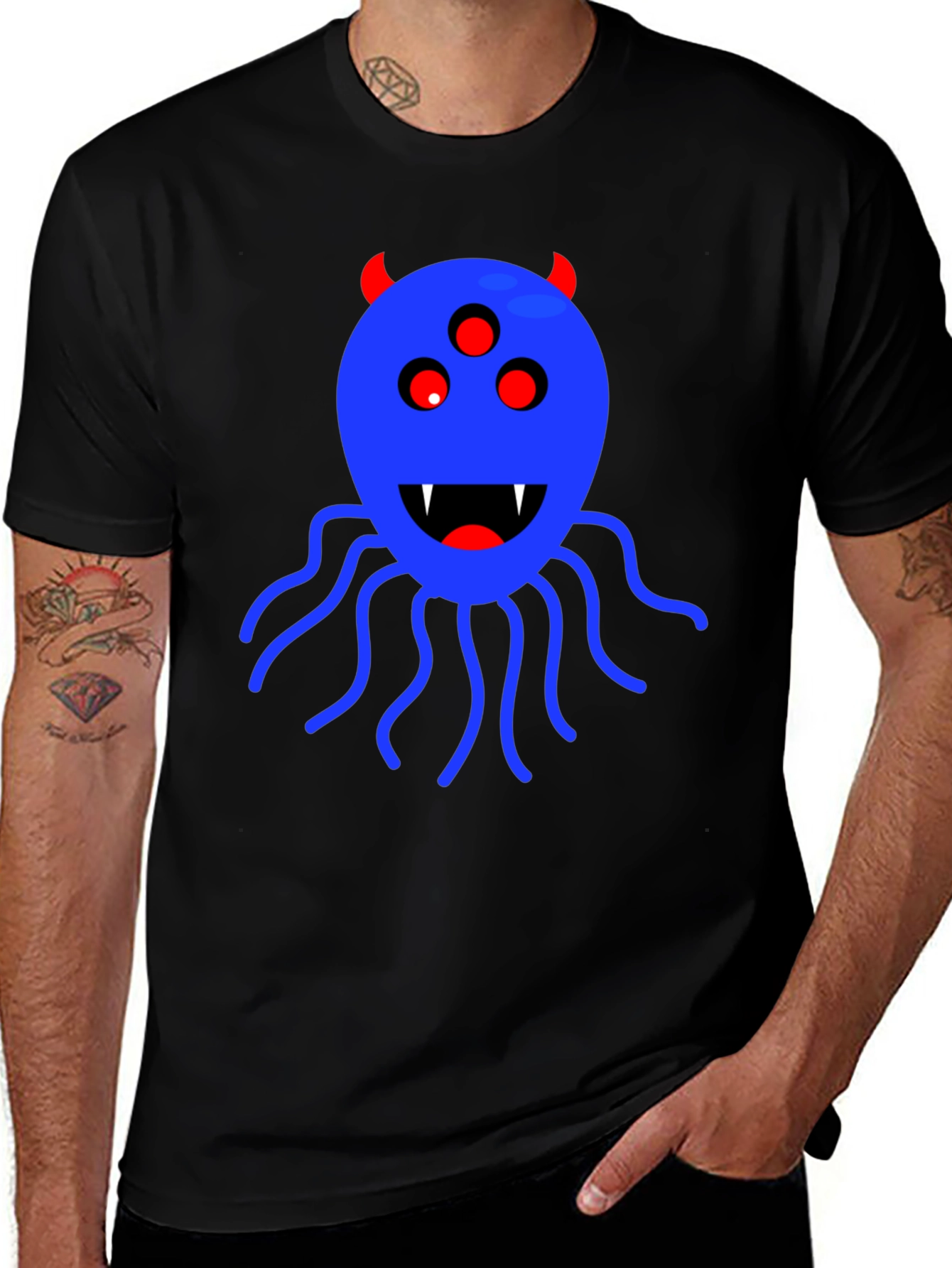 Monster Graphic Tee - Black Cotton T-Shirt