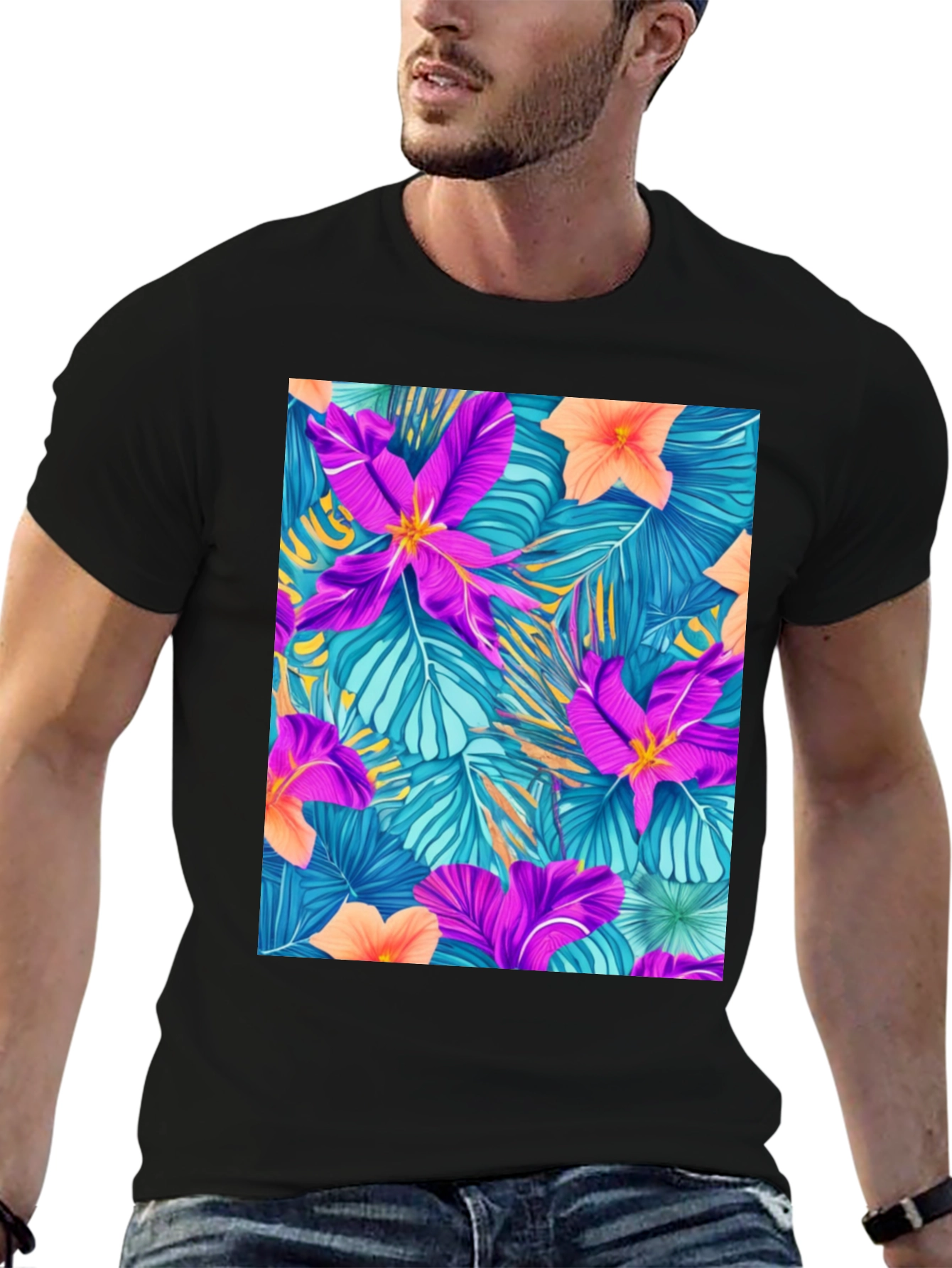 Tropical Floral Print Tee - Vibrant Summer Style