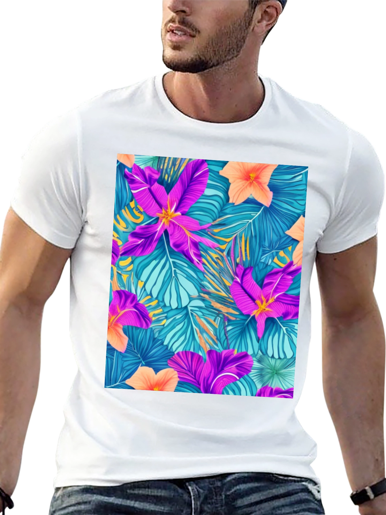 Tropical Floral Print Tee - Vibrant Summer Style