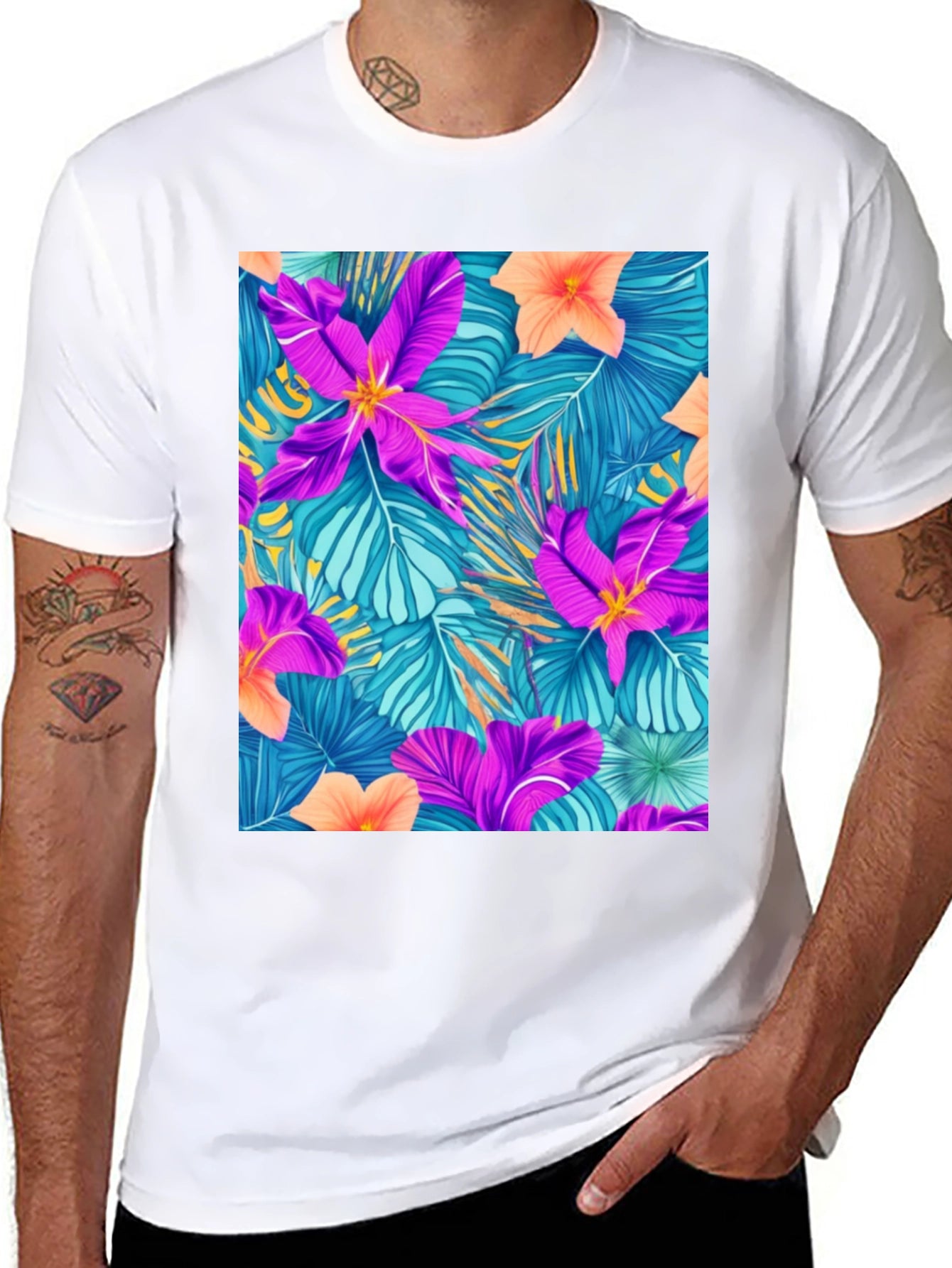 Tropical Floral Print Tee - Vibrant Summer Style