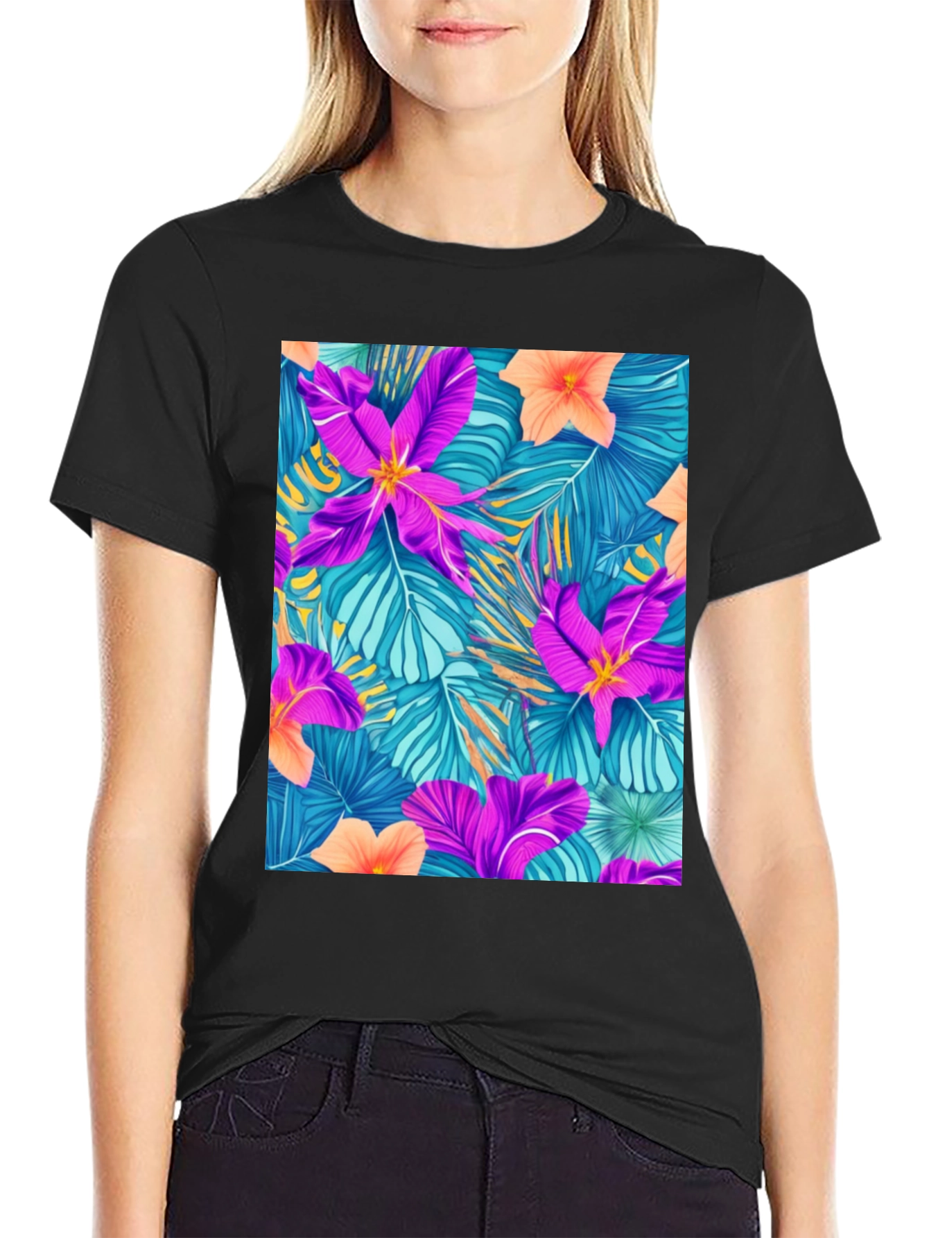 Tropical Floral Print Tee - Vibrant Summer Style
