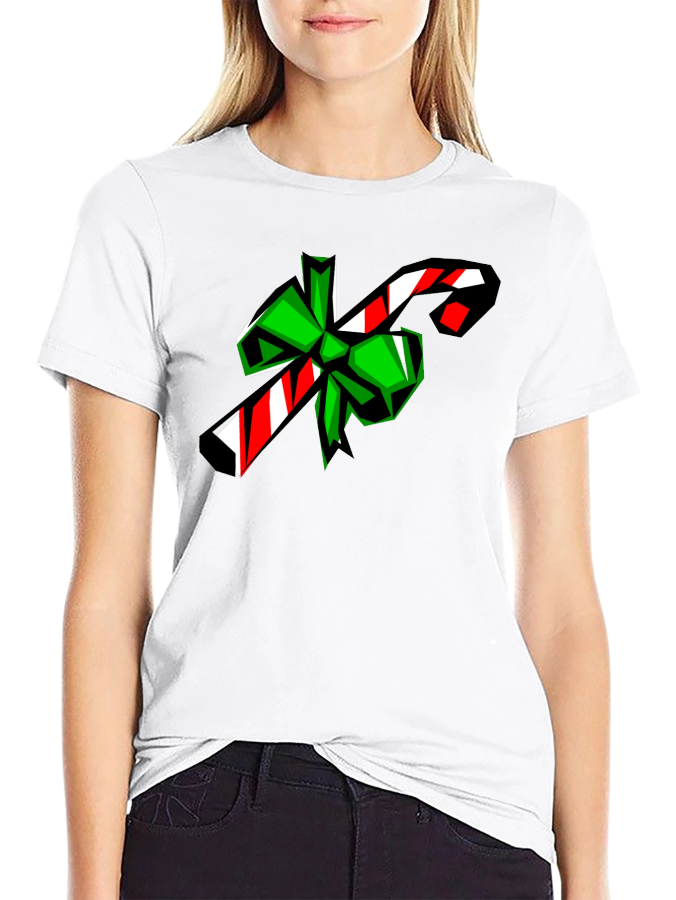 Candy Cane Bow Graphic Tee - Holiday Festive Shirt