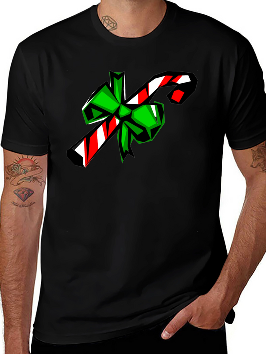 Candy Cane Bow Graphic Tee - Holiday Festive Shirt