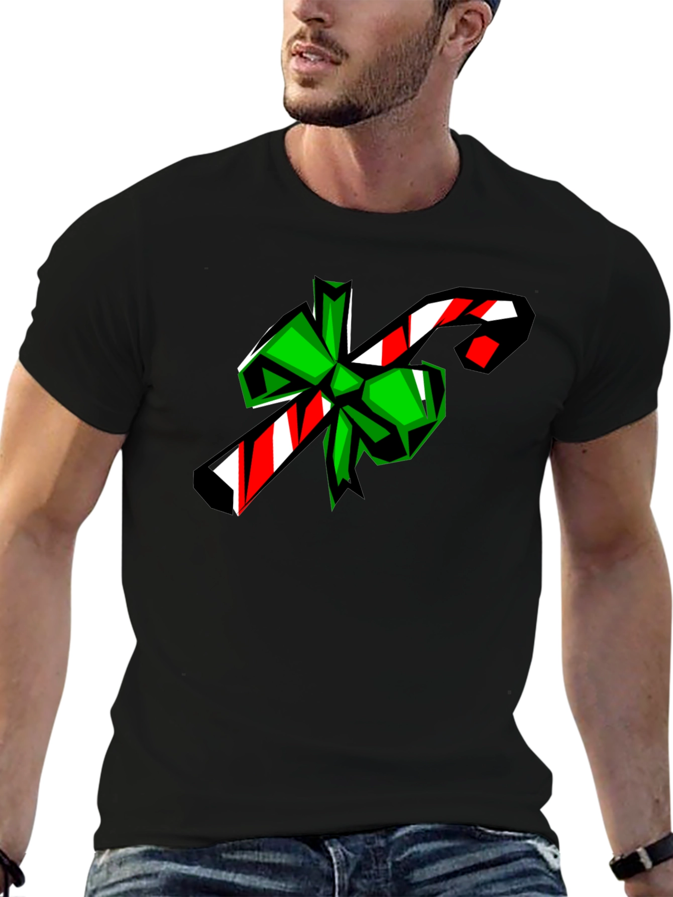 Candy Cane Bow Graphic Tee - Holiday Festive Shirt