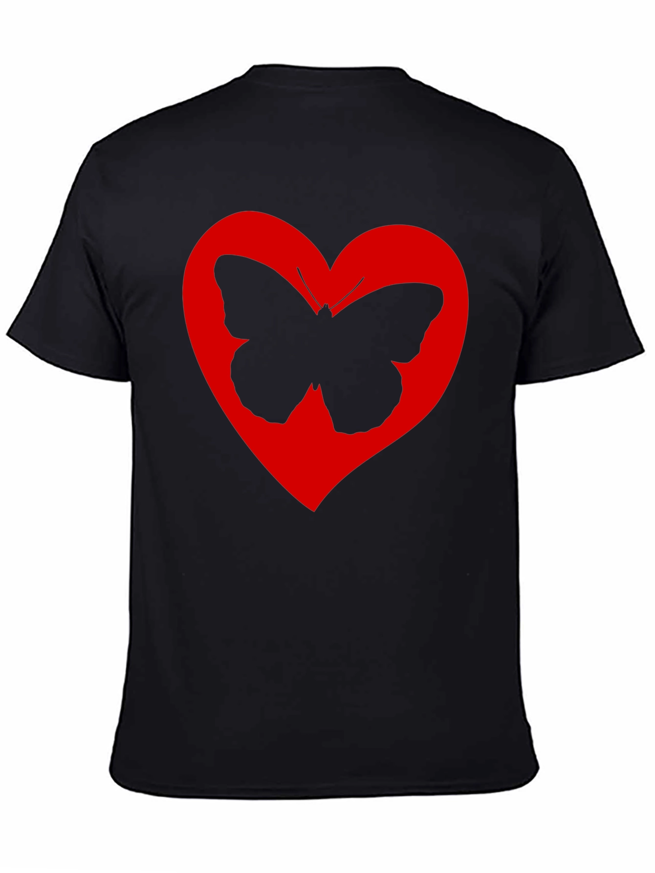 Heart Butterfly Graphic Tee - Black Cotton T-Shirt