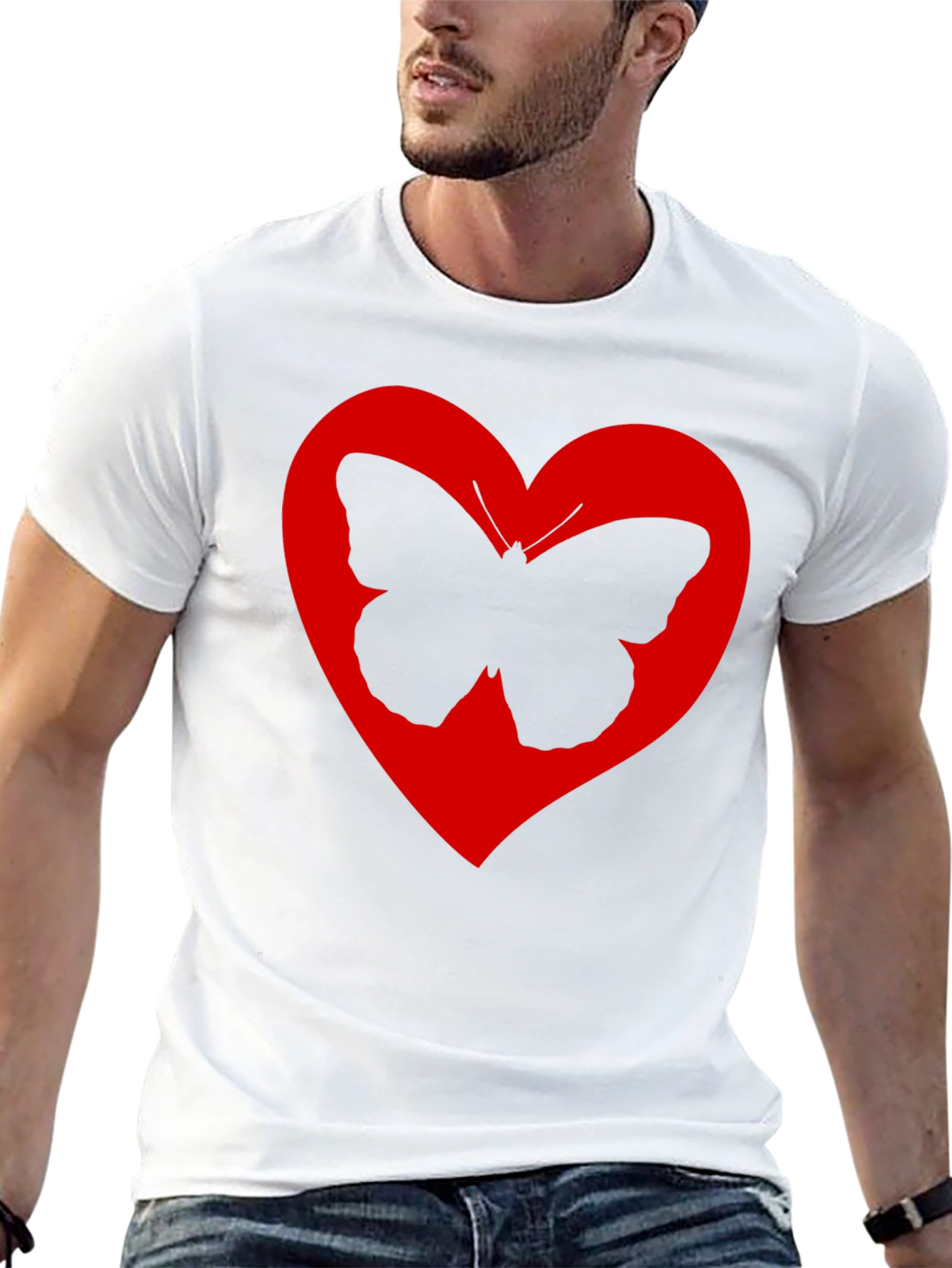 Heart Butterfly Graphic Tee - Black Cotton T-Shirt