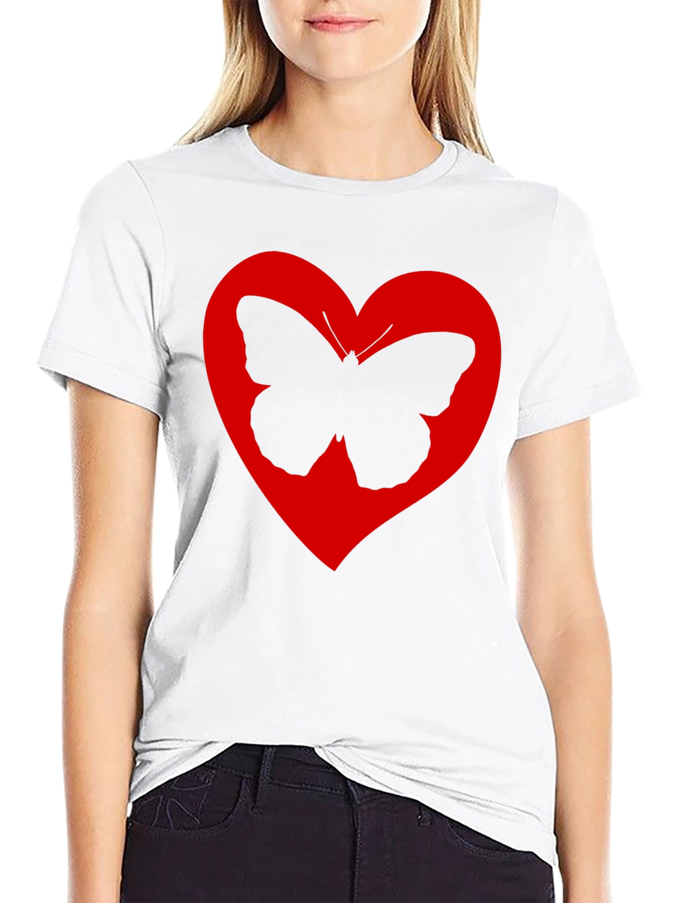 Heart Butterfly Graphic Tee - Black Cotton T-Shirt