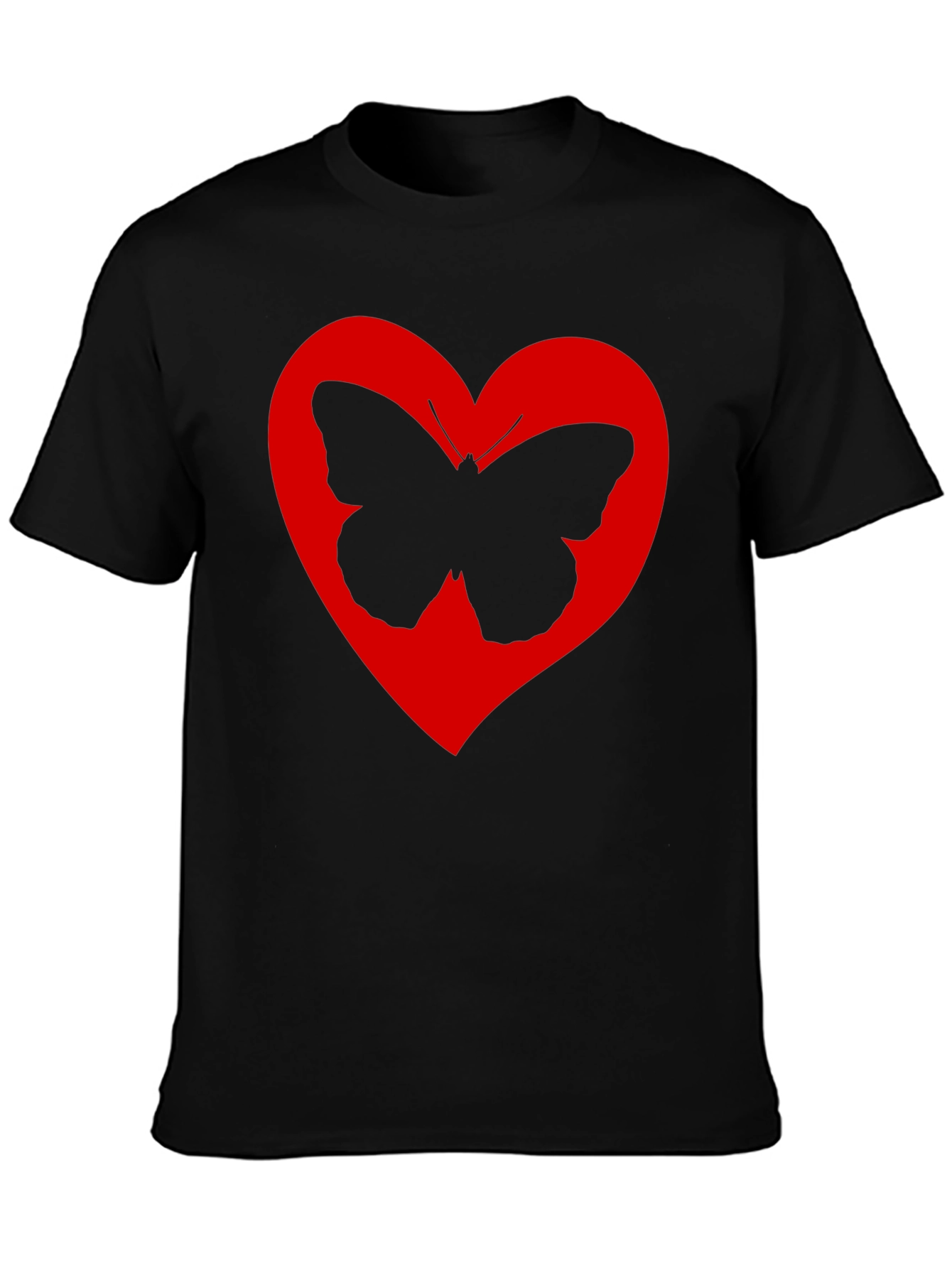 Heart Butterfly Graphic Tee - Black Cotton T-Shirt