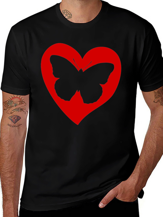 Heart Butterfly Graphic Tee - Black Cotton T-Shirt