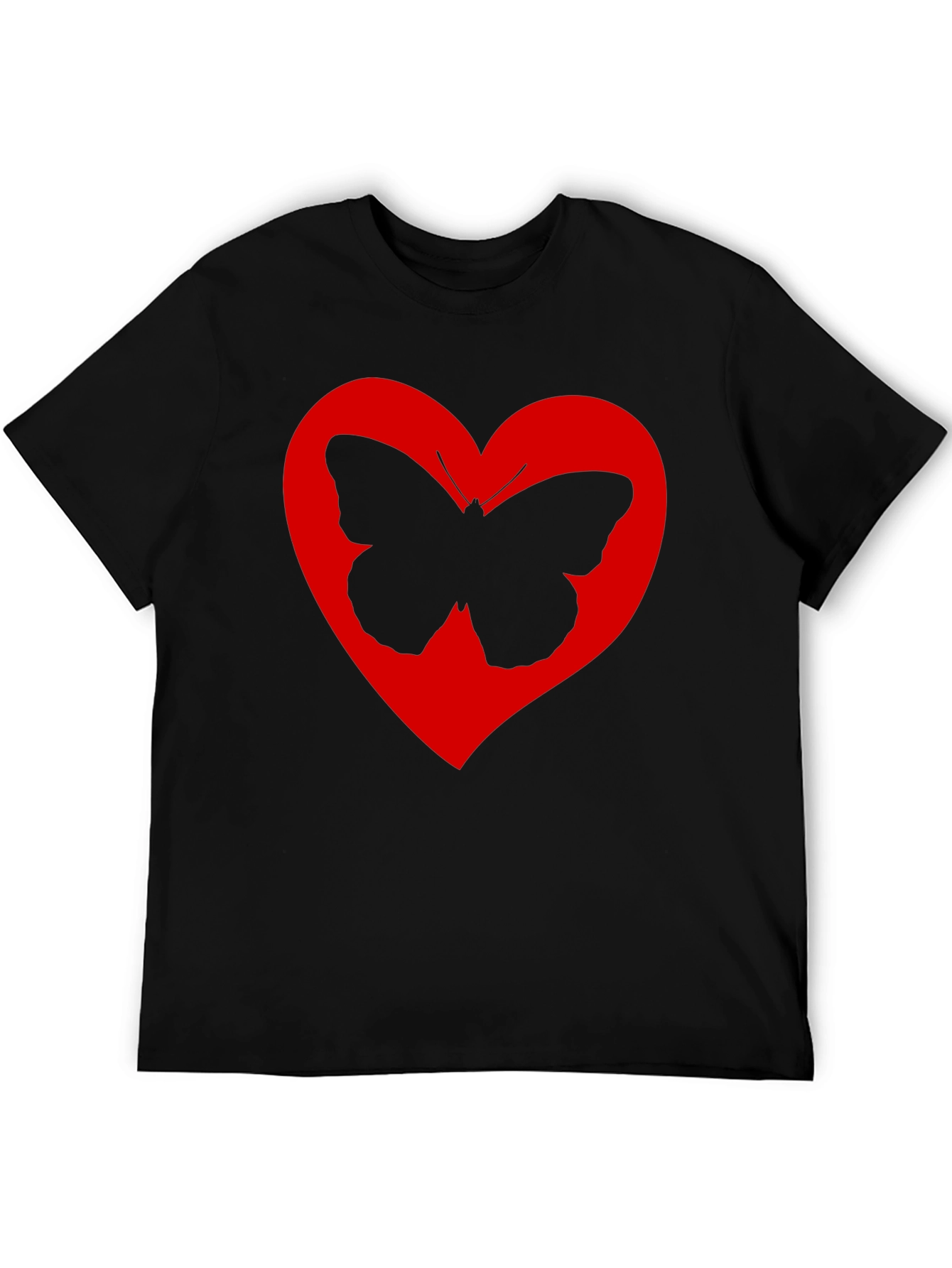 Heart Butterfly Graphic Tee - Black Cotton T-Shirt
