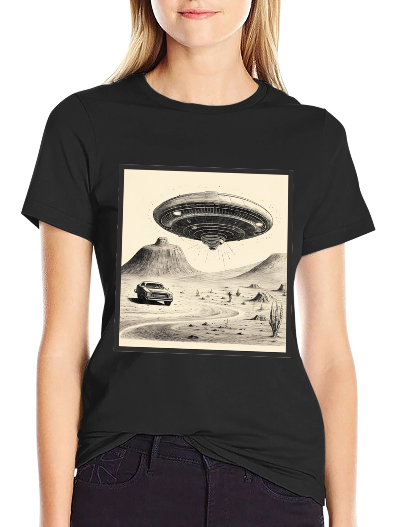 UFO Abduction Black Graphic Tee