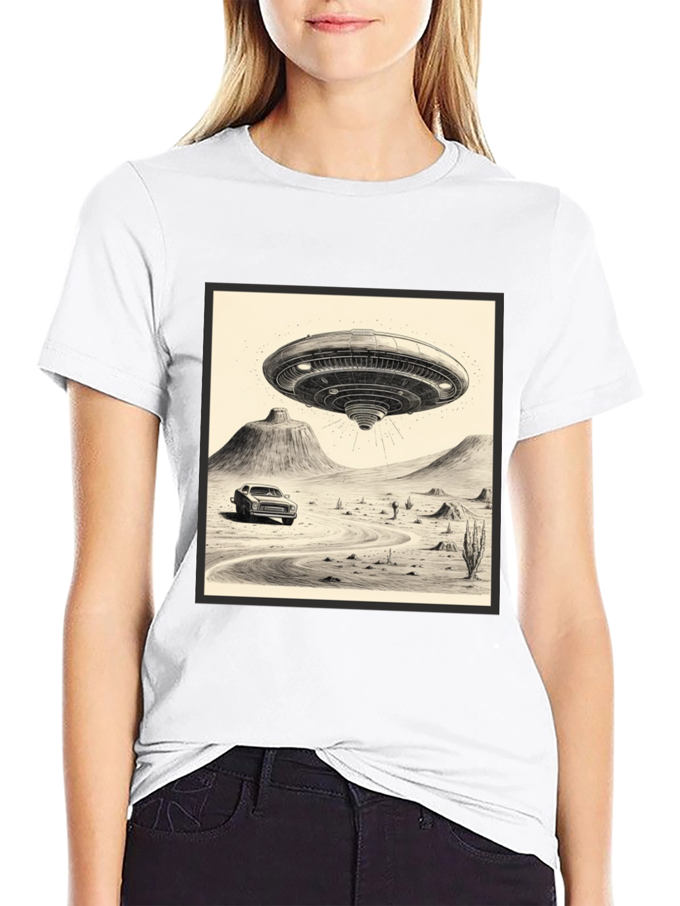 UFO Abduction Black Graphic Tee
