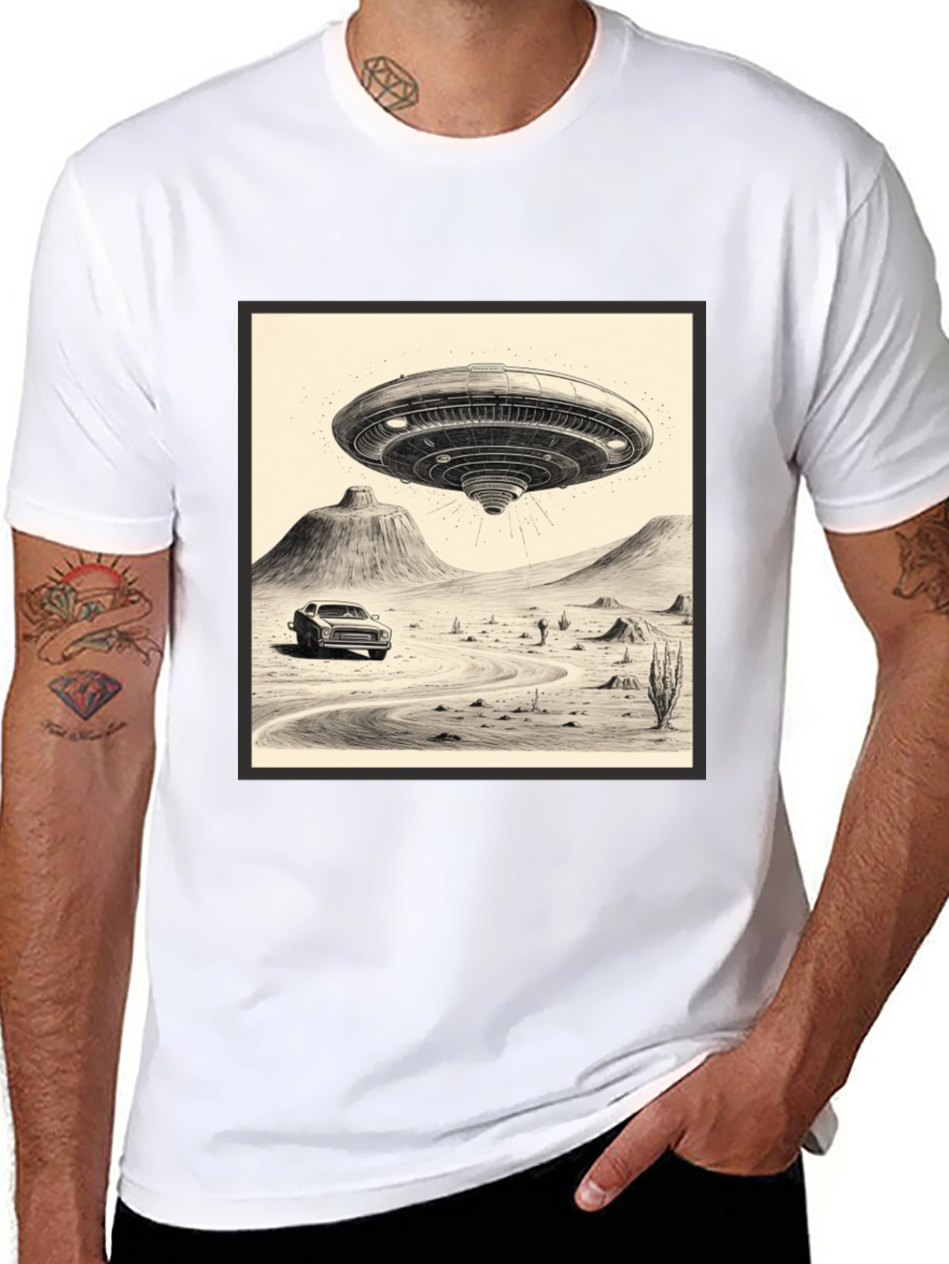 UFO Abduction Black Graphic Tee