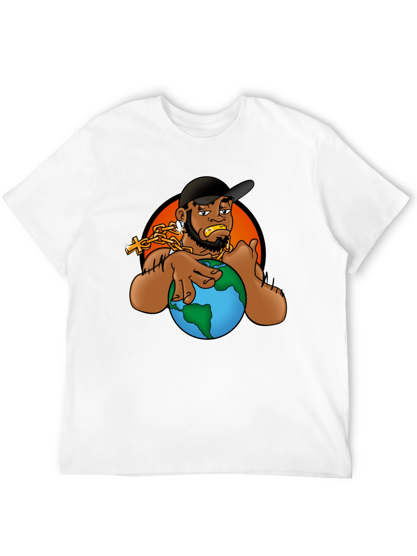 Cartoon Graphic T-Shirt - Man Holding Globe