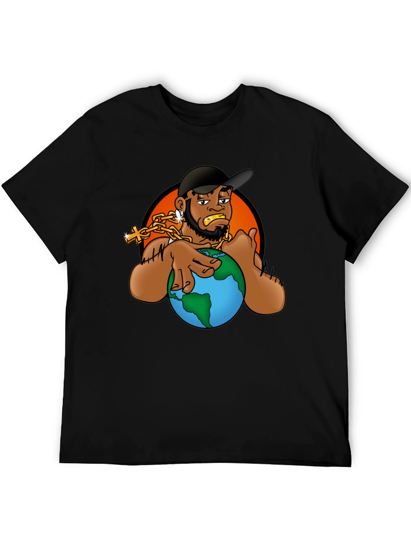 Cartoon Graphic T-Shirt - Man Holding Globe