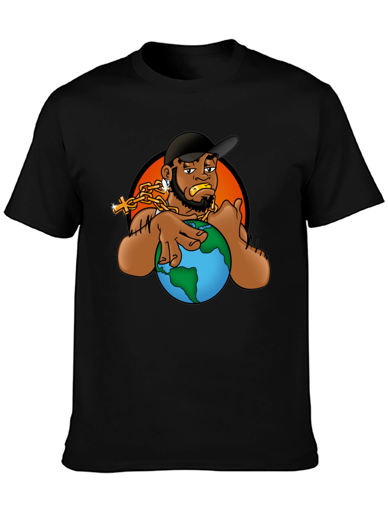 Cartoon Graphic T-Shirt - Man Holding Globe