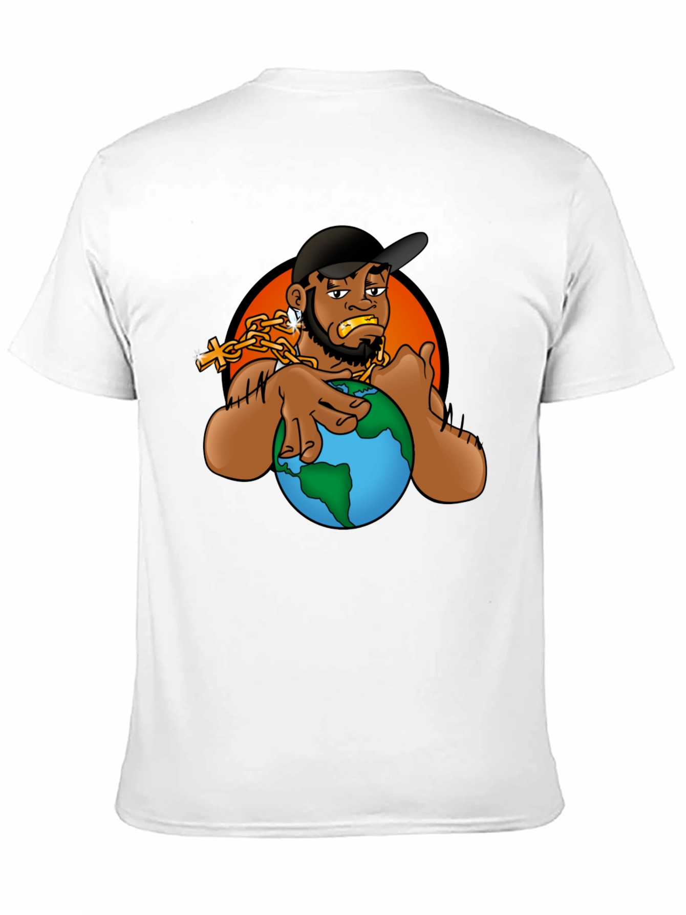 Cartoon Graphic T-Shirt - Man Holding Globe