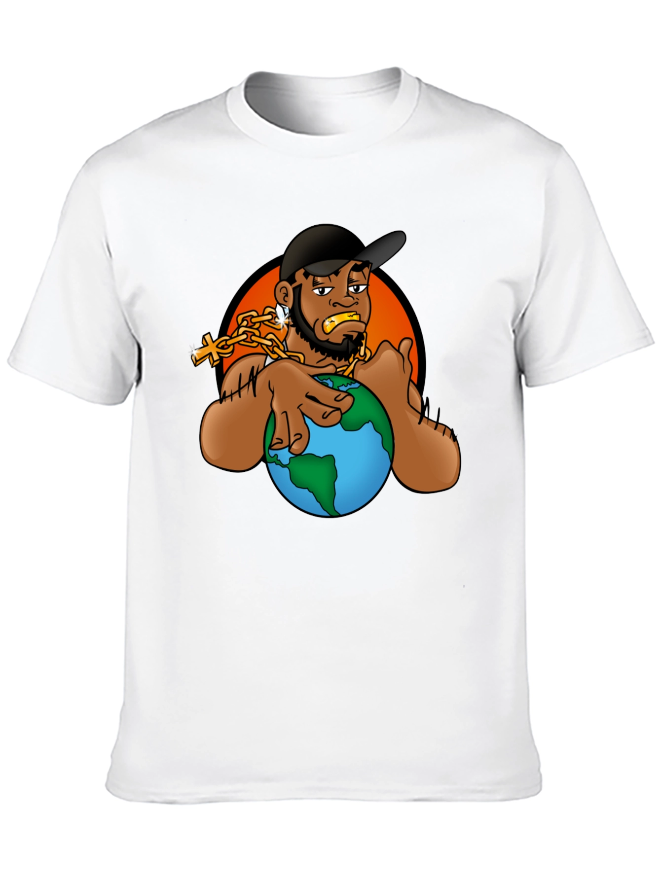 Cartoon Graphic T-Shirt - Man Holding Globe