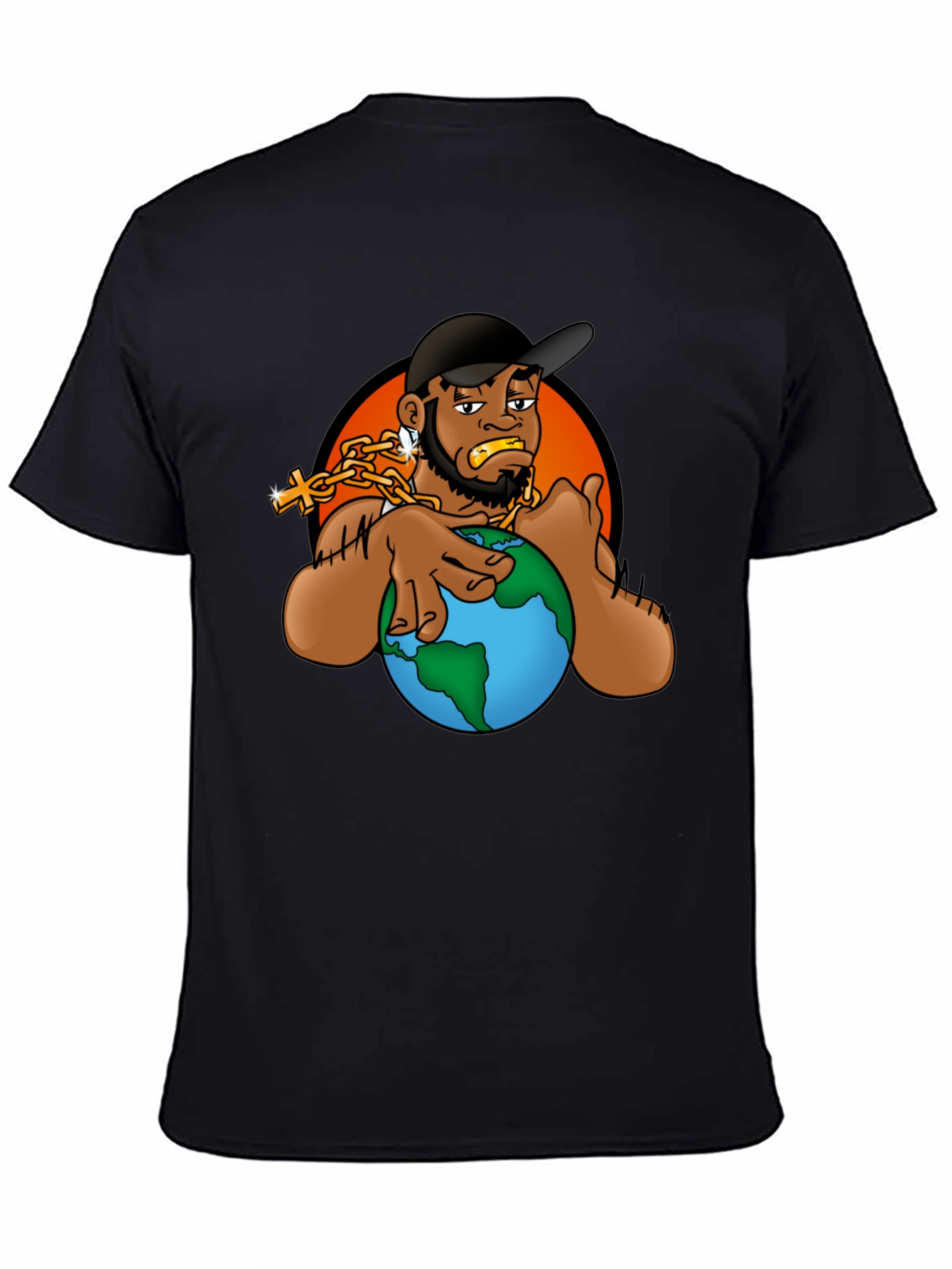 Cartoon Graphic T-Shirt - Man Holding Globe
