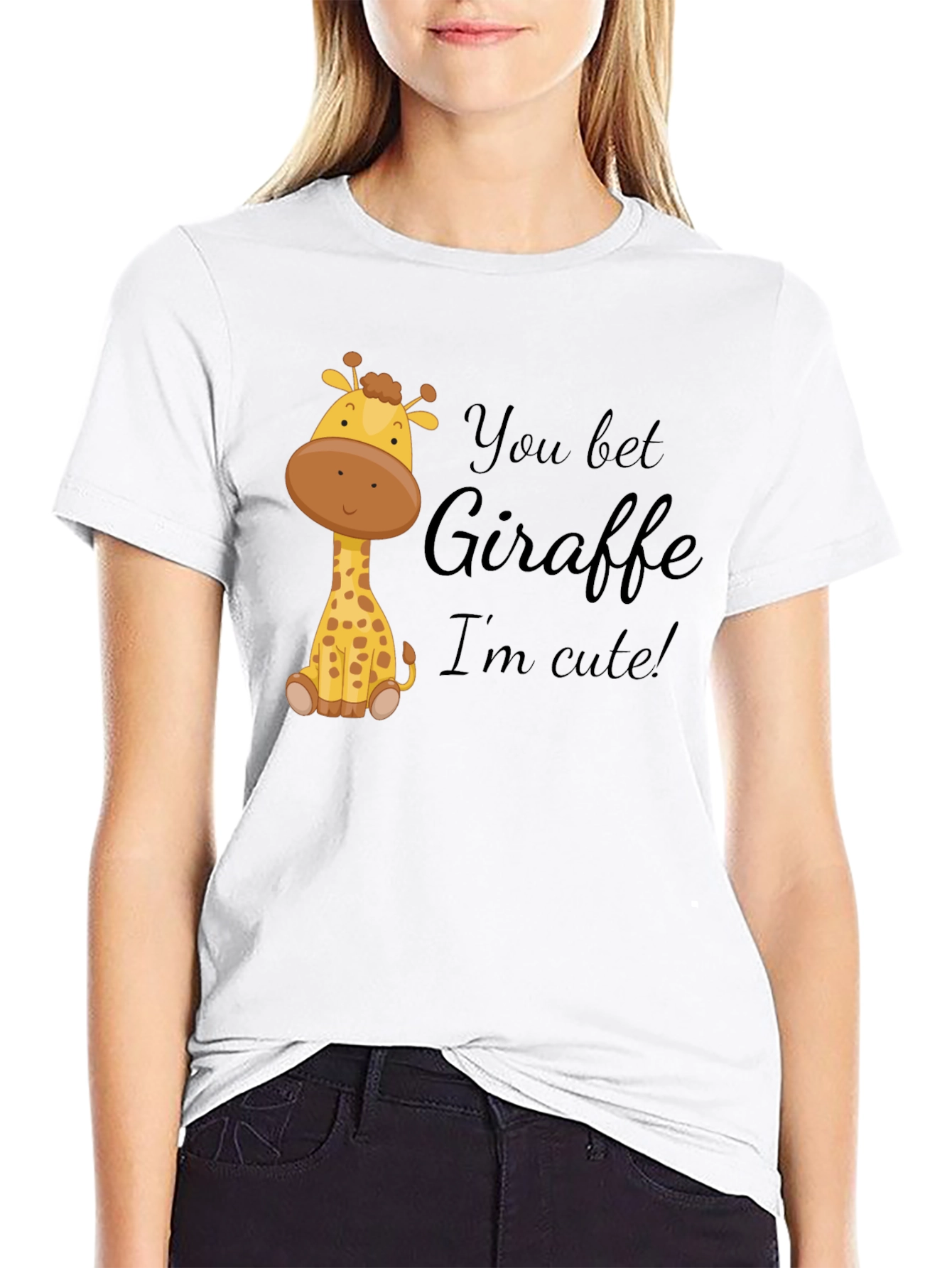 You Bet Giraffe Im Cute! Black Cotton Tee