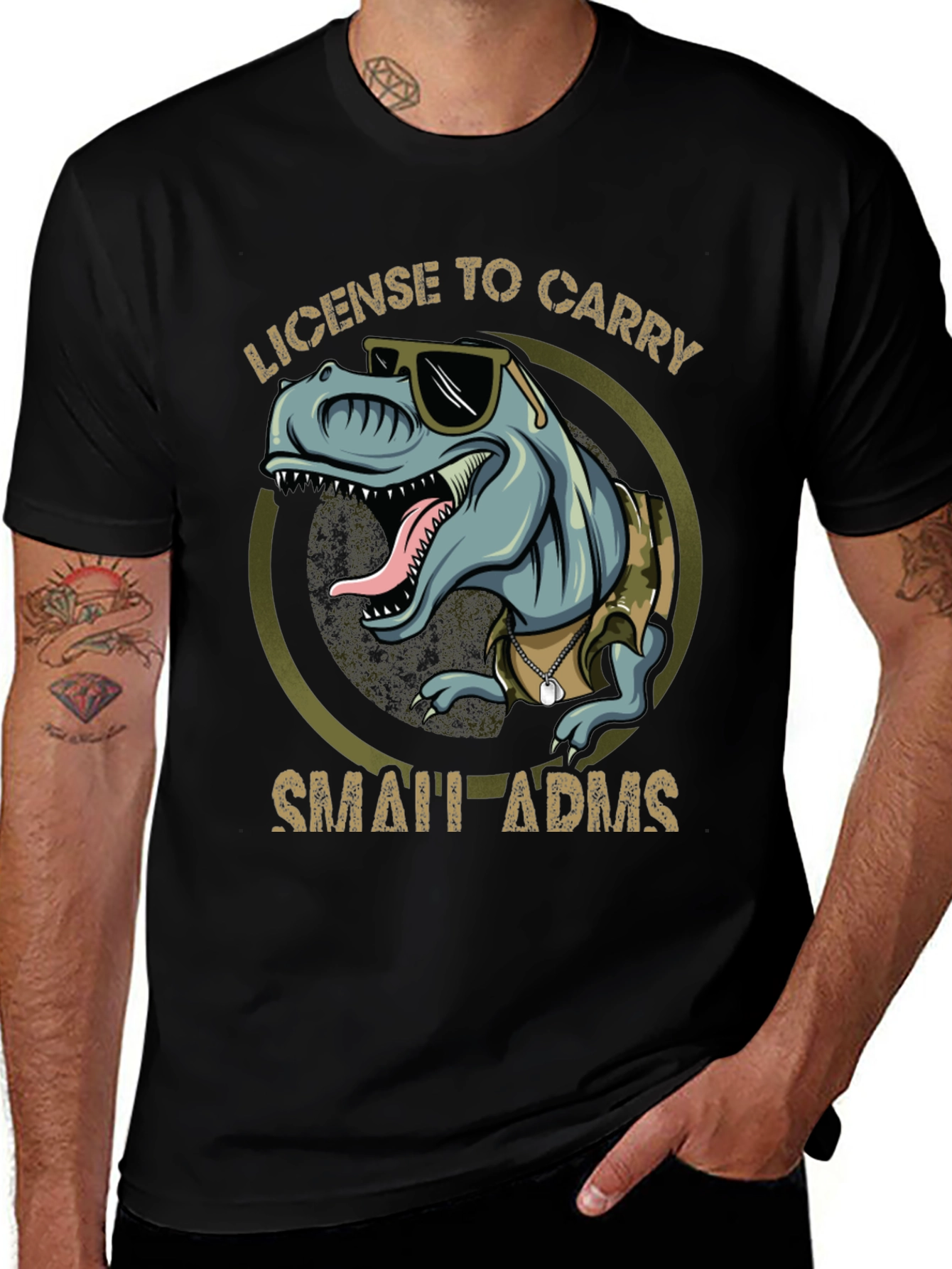 License To Carry Small Arms Funny T-Rex T-Shirt