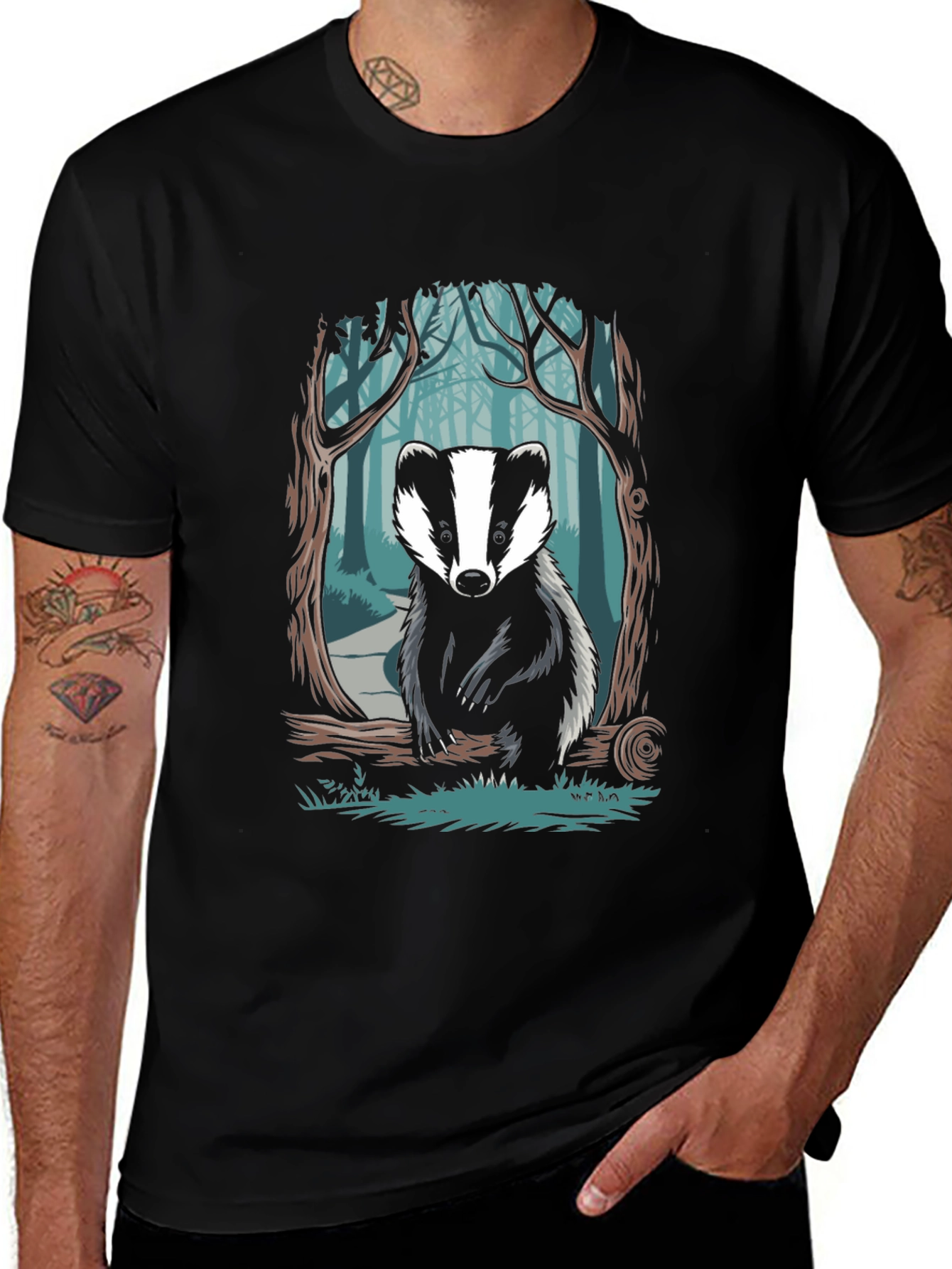 Badger Forest Graphic Tee - Nature Inspired Design