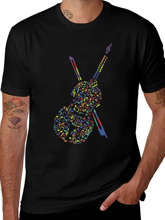 Musical Notes Violin Graphic Tee - Black