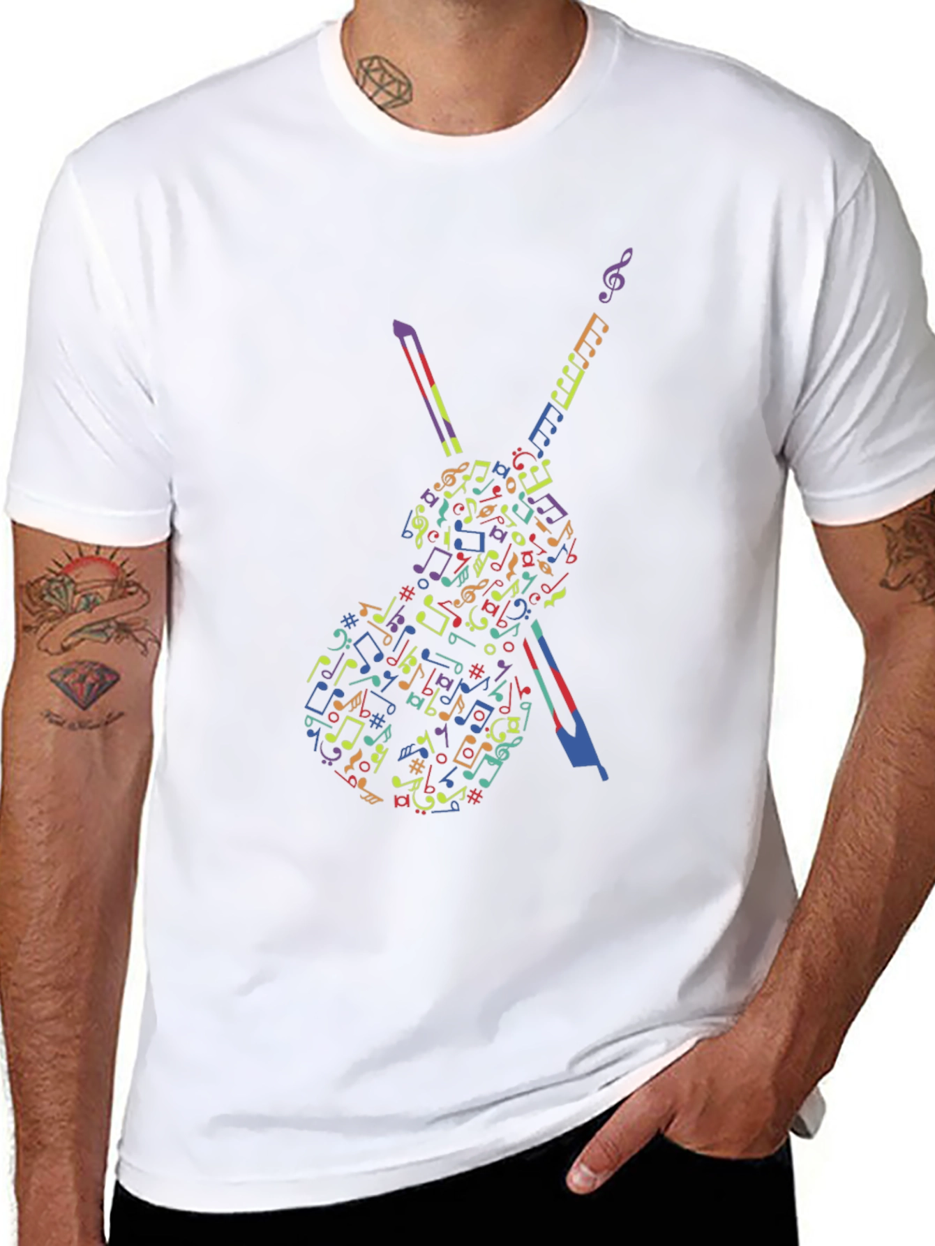 Musical Notes Violin Graphic Tee - Black