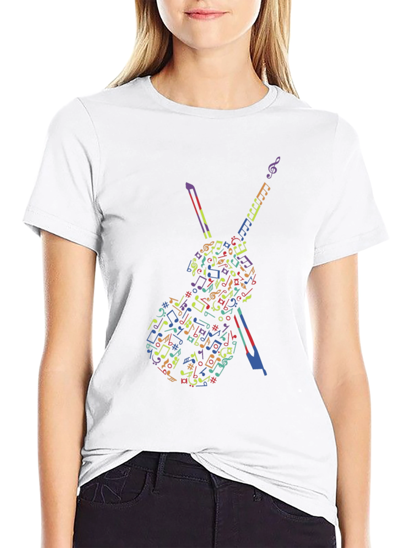 Musical Notes Violin Graphic Tee - Black