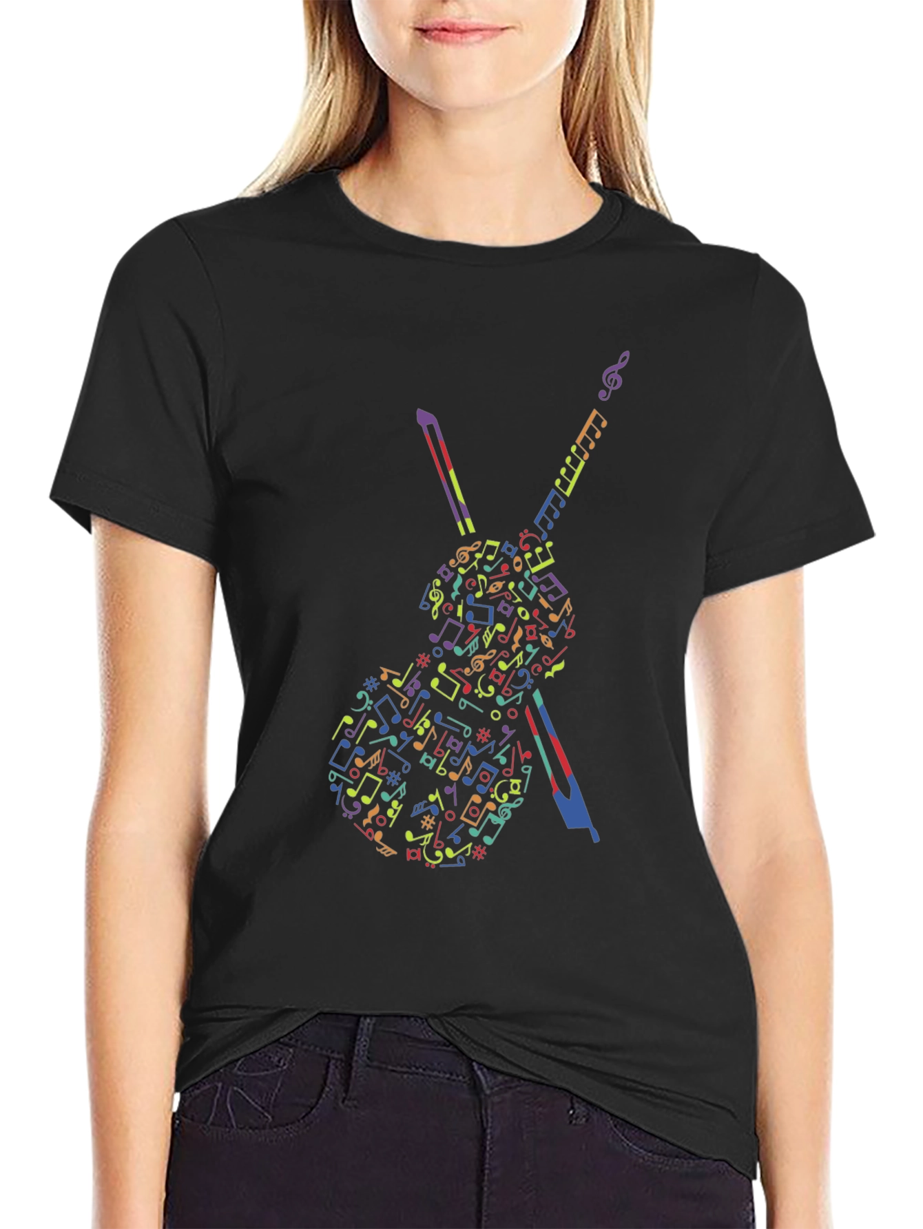 Musical Notes Violin Graphic Tee - Black