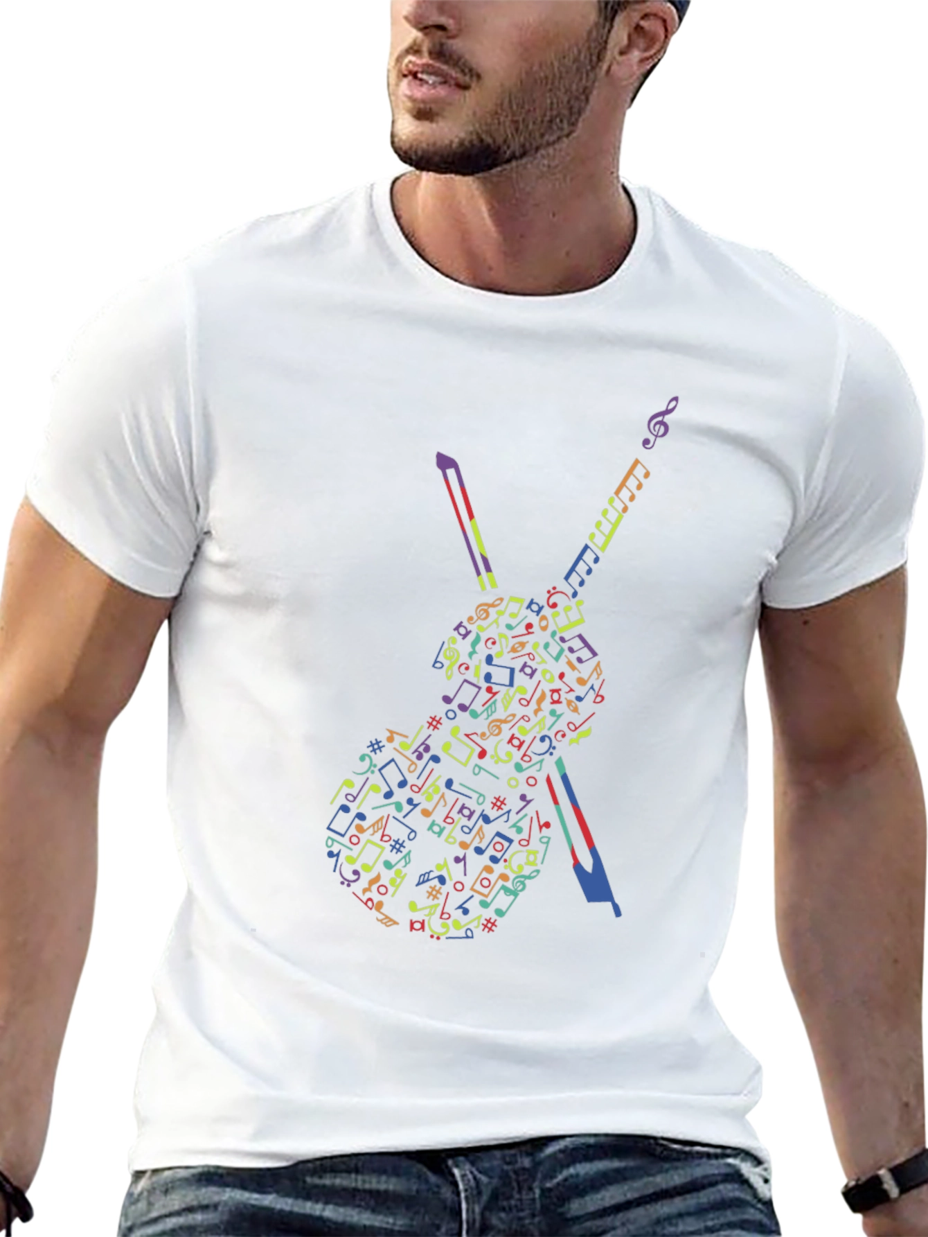 Musical Notes Violin Graphic Tee - Black
