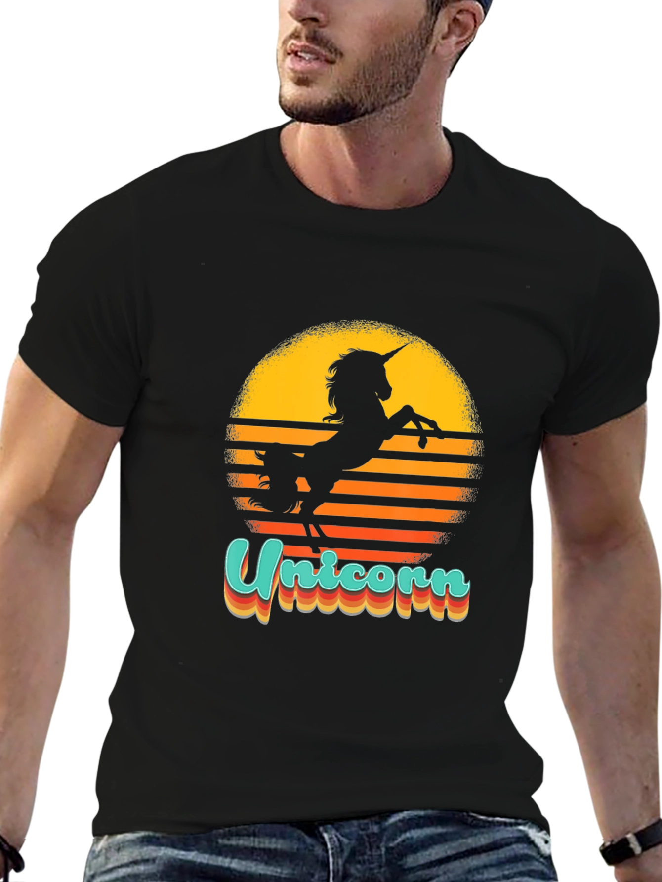 Unicorn Sunset Black Graphic Tee