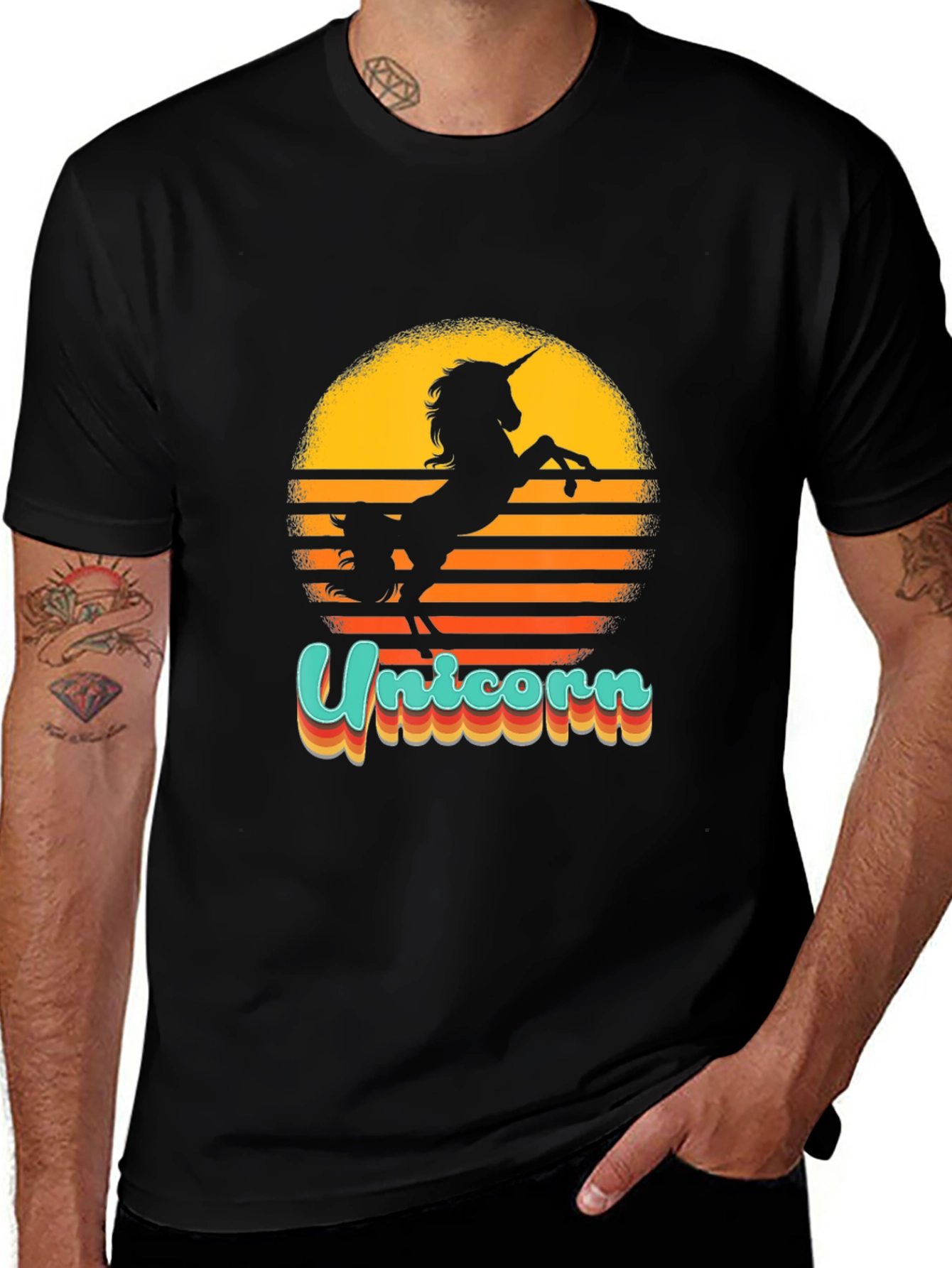 Unicorn Sunset Black Graphic Tee