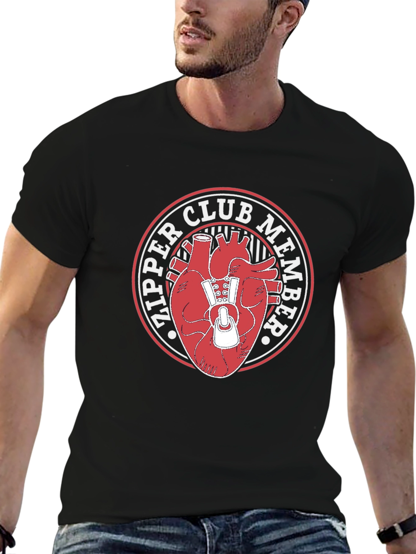 Zipper Club Heart Graphic Tee - Black